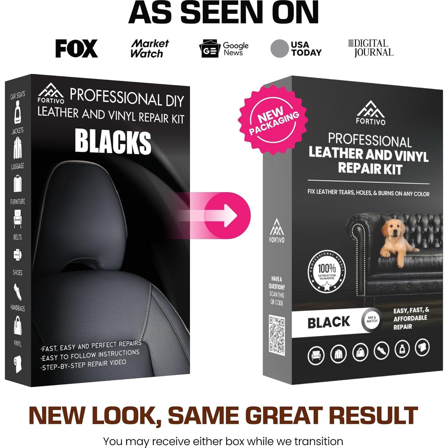 Kit de Reparación de Cuero Negro FORTIVO para Muebles y Autos