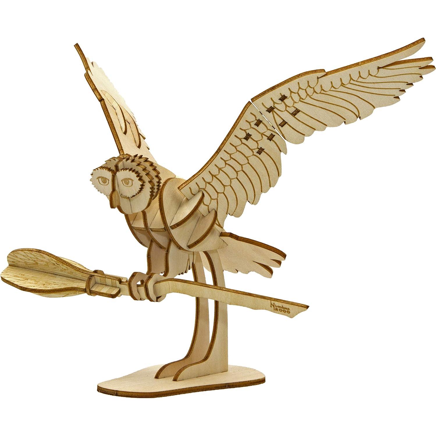 Harry Potter Hedwig Owl 3D Wood Puzzle & Model Figure Kit (24 Pcs) - Build & Paint Your Own 3-D Book & Movie Toy - Officially Licensed - No Glue Required - Gift for Kids, Teens & Adults