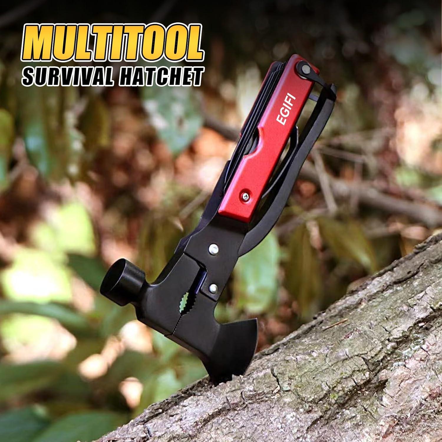 Hacha Multitool 14 en 1 EGIFI Roja para Camping y Supervivencia