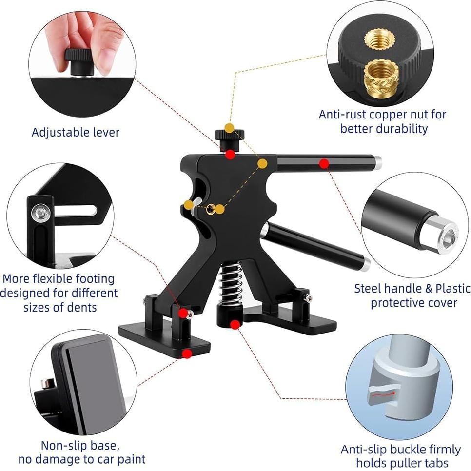 HANSHUO Car Dent Repair Kit, 93Pcs Car Dent Removal Tools, Car Dent Puller with Slide Hammer T-Bar, Bridge Puller Dent Remover Tool for Car Refrigerator Door Ding Repair. (93 Pcs)