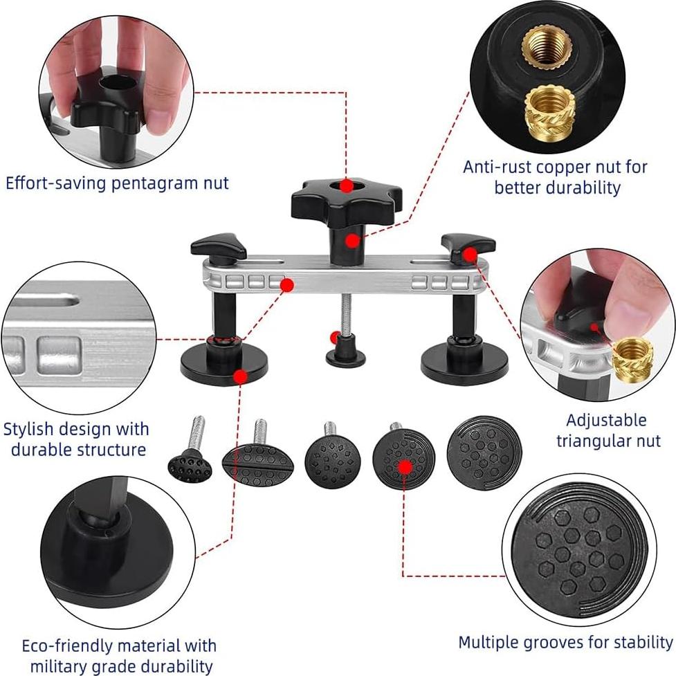 HANSHUO Car Dent Repair Kit, 93Pcs Car Dent Removal Tools, Car Dent Puller with Slide Hammer T-Bar, Bridge Puller Dent Remover Tool for Car Refrigerator Door Ding Repair. (93 Pcs)