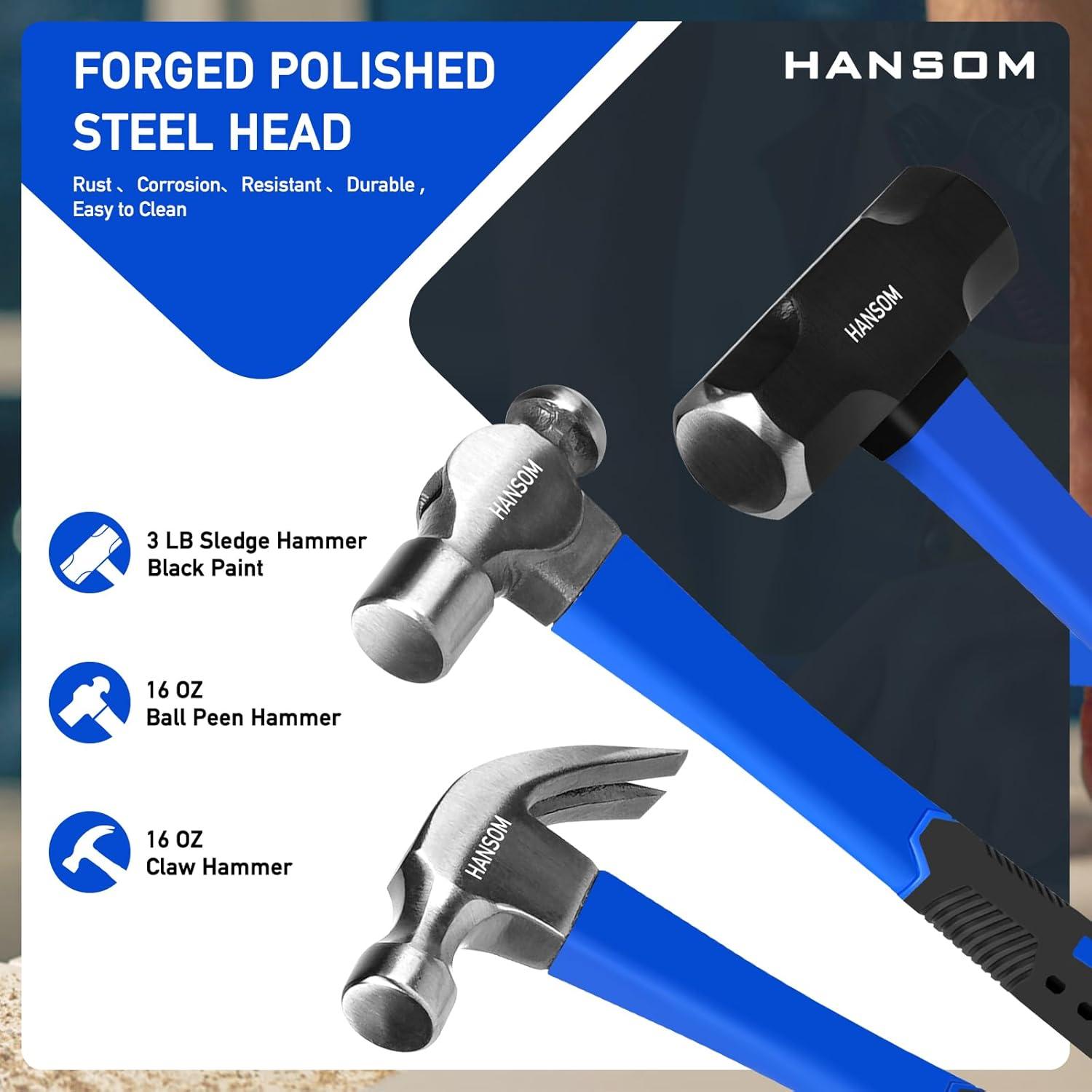 Juego de Martillos 5 Piezas HANSOM - Goma y Acero Ergonómico