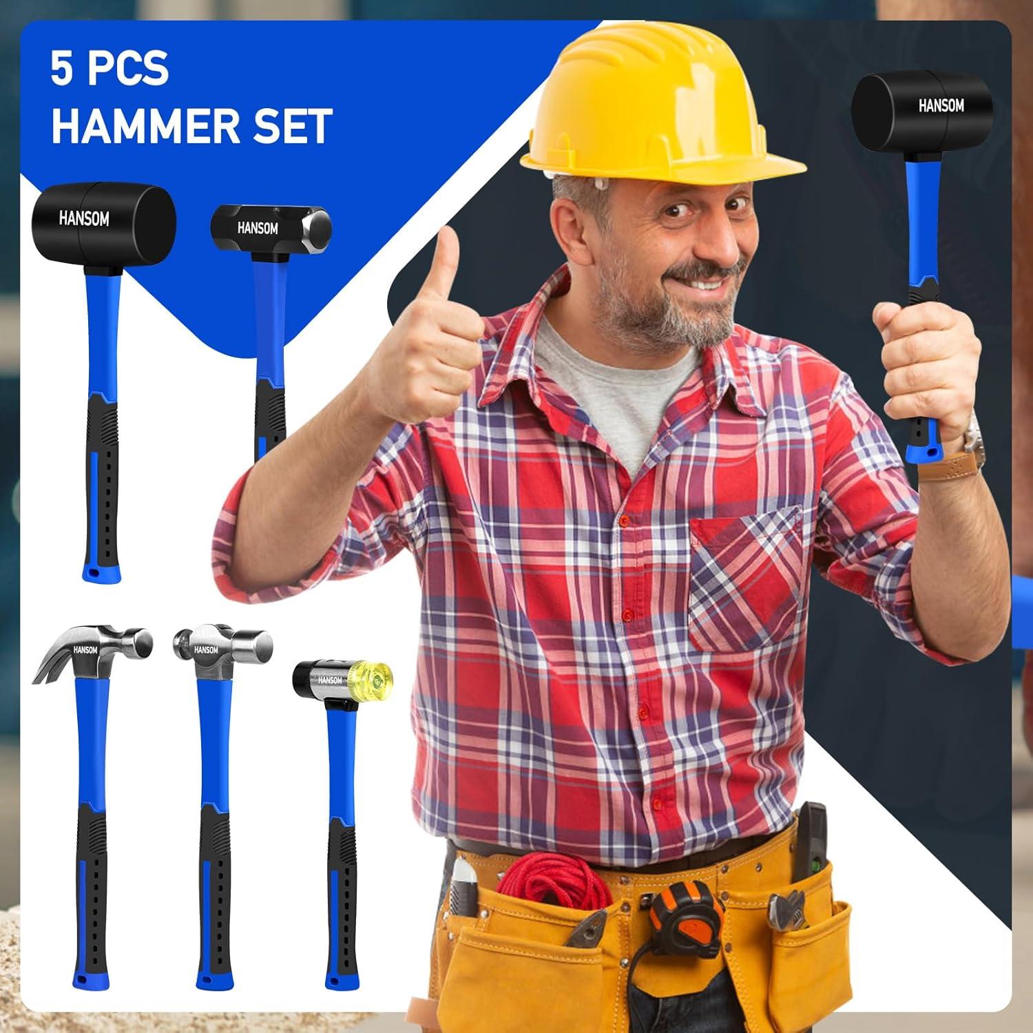 Juego de Martillos 5 Piezas HANSOM - Goma y Acero Ergonómico
