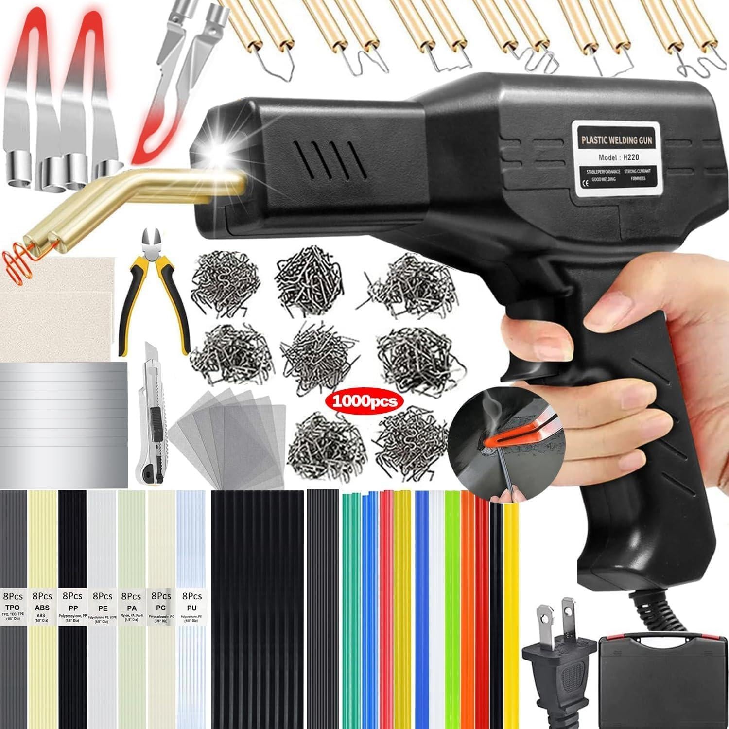 Soldador de Plástico VCTSELITY 220W con Kit de Reparación 1002PCS