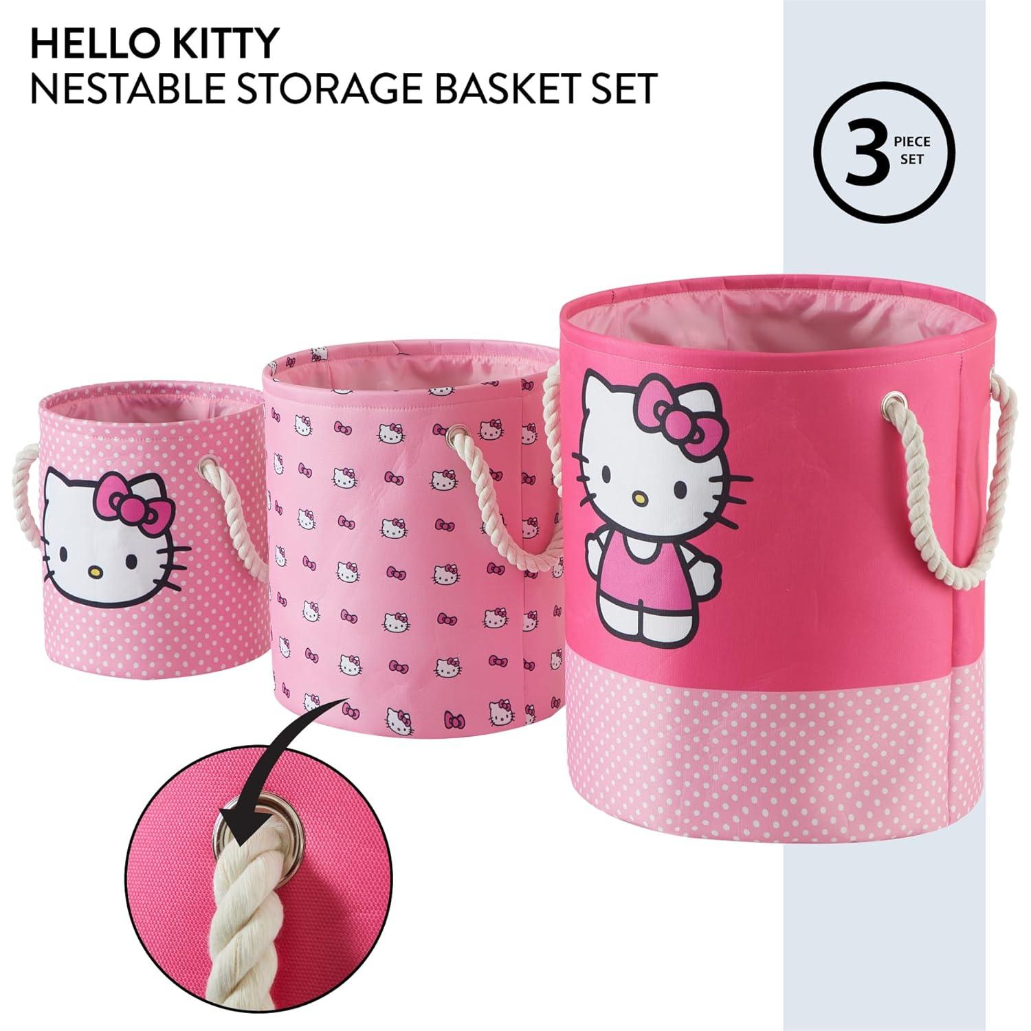 Cestas de Almacenamiento Hello Kitty - Juego de 3 Piezas Rosa