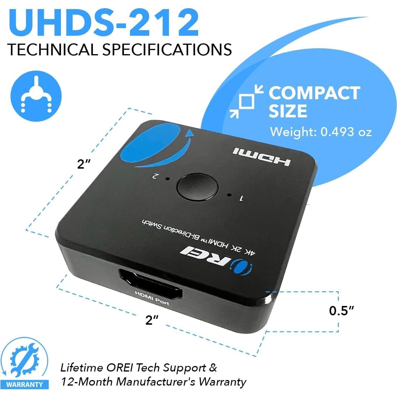 OREI Interruptor HDMI 4K Bi Direccional UHDS-212 2x1