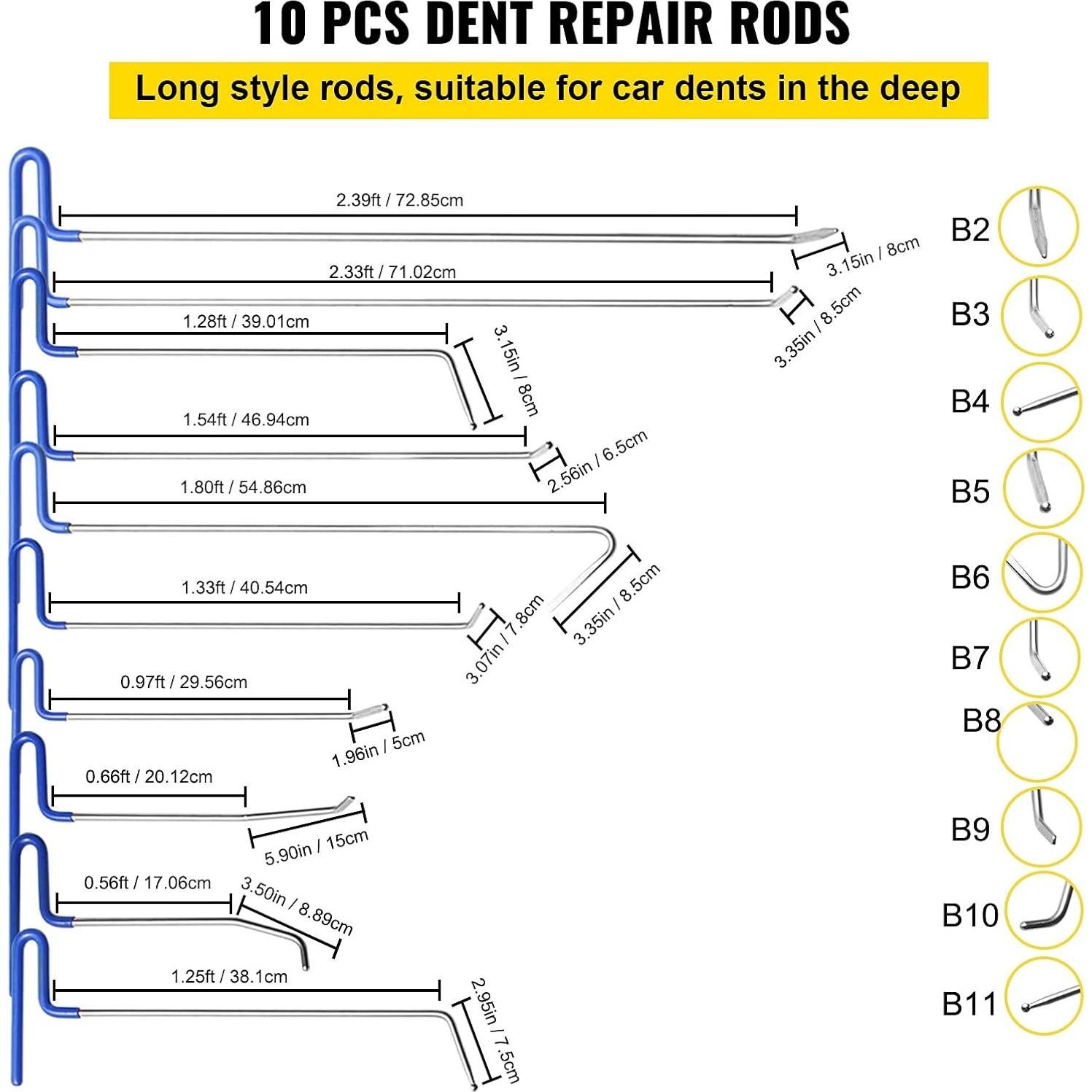 Kit de Eliminación de Abolladuras VEVOR 20 Piezas Acero Inoxidable