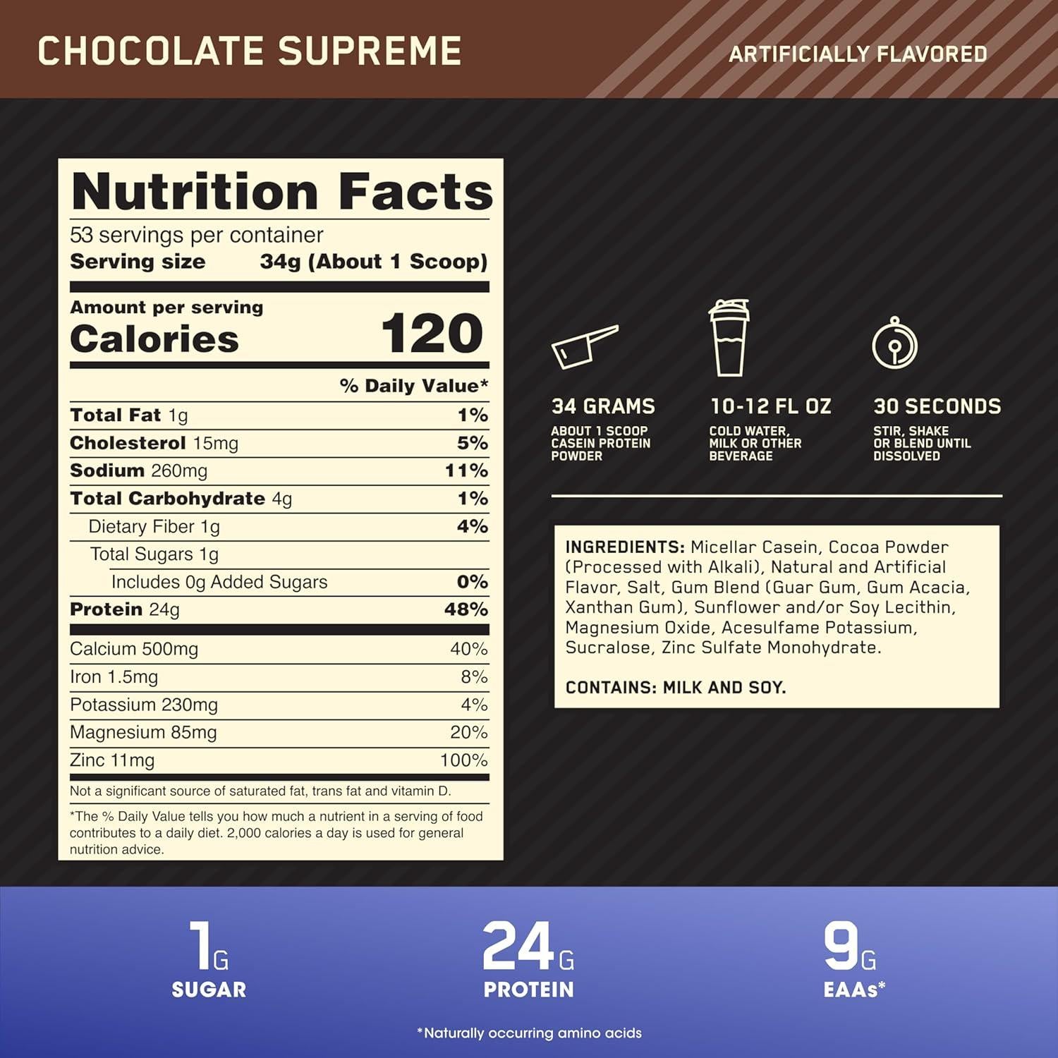 Proteína de Caseína Micelar Optimum Nutrition 1.81 kg Chocolate