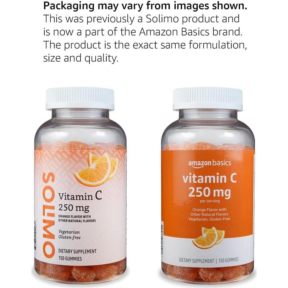 Gomitas de Vitamina C 250 mg Amazon Basics Naranja 150 Unidades
