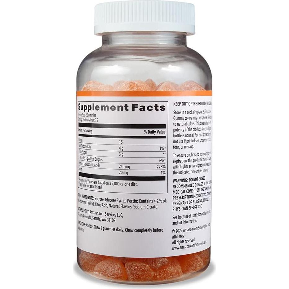 Gomitas de Vitamina C 250 mg Amazon Basics Naranja 150 Unidades