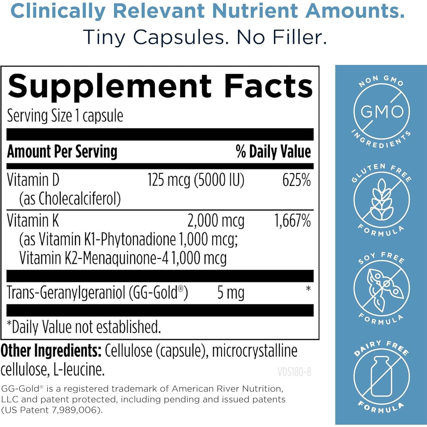 Vitamina D Suprema 5000 UI + K2 MK4 + GG - 30 Cápsulas