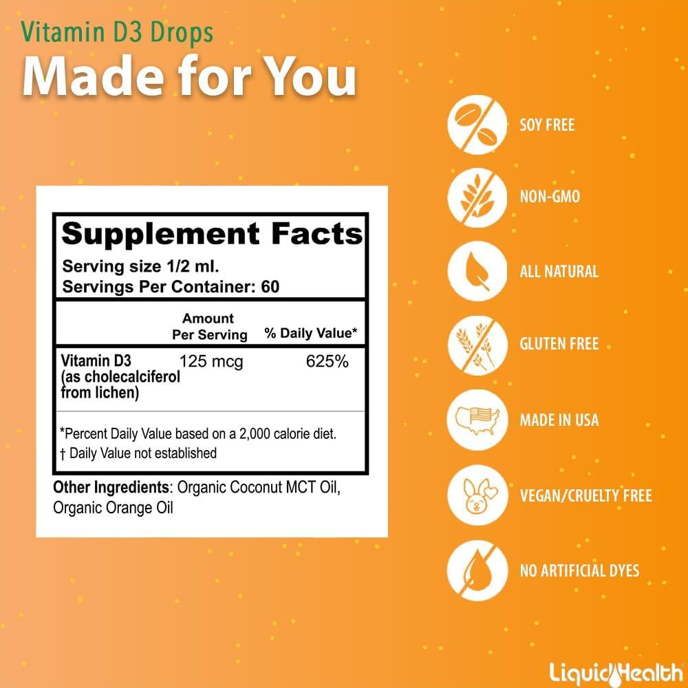 Gotas de Vitamina D3 Vegana LIQUIDHEALTH 5000 UI 59 ml