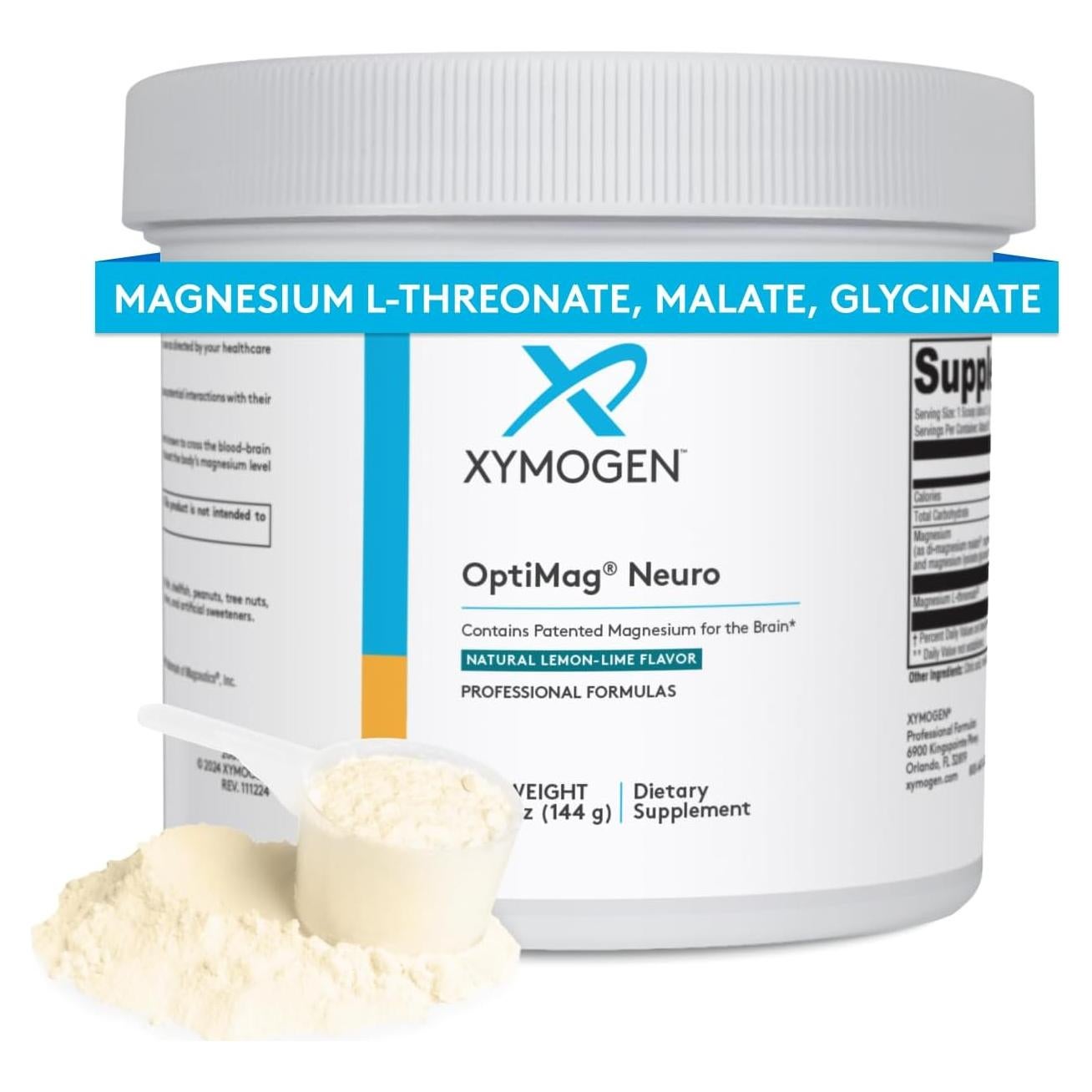 Polvo de Magnesio Quelado XYMOGEN OptiMag Neuro 144g Limón Lima