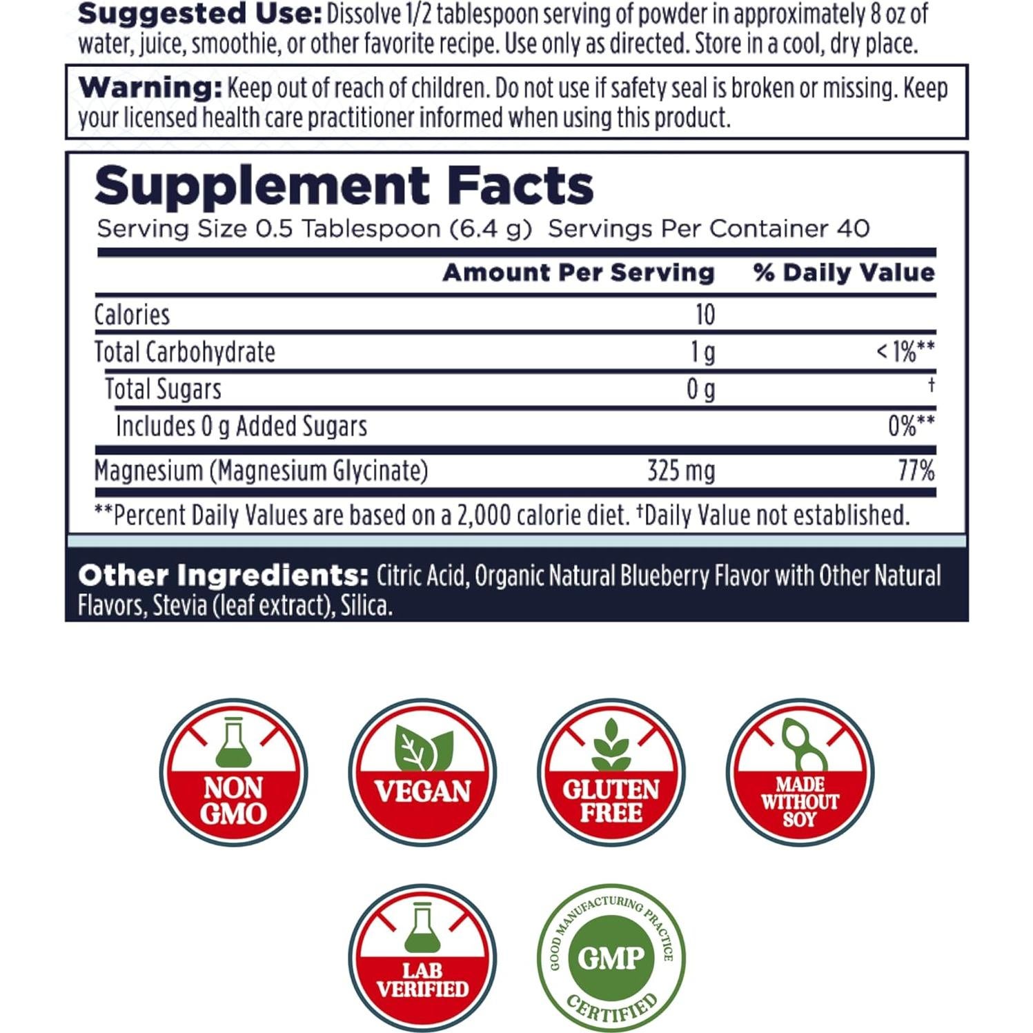 KAL Polvo de Magnesio Calmante 255g - Sabor Arándano, Vegano