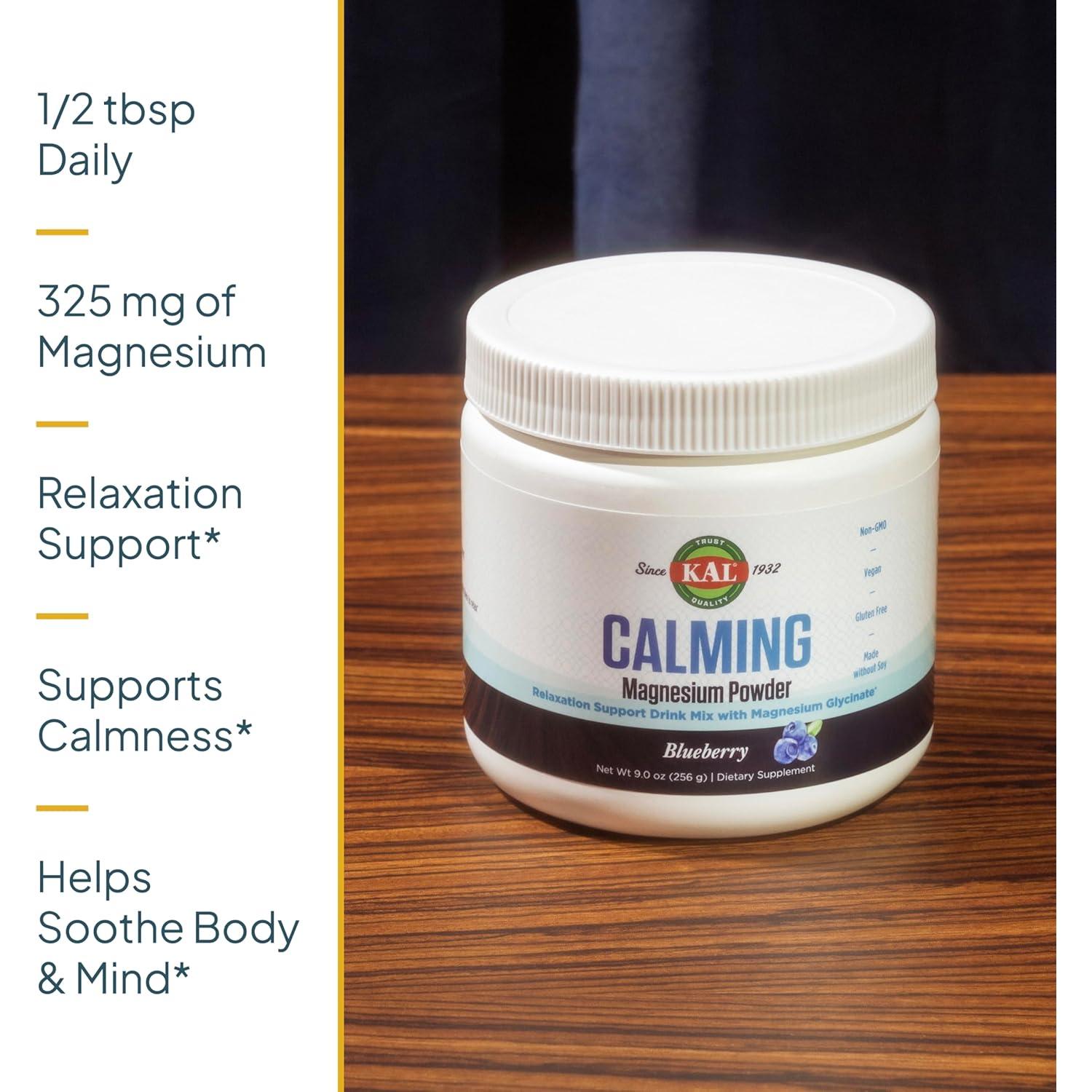 KAL Polvo de Magnesio Calmante 255g - Sabor Arándano, Vegano