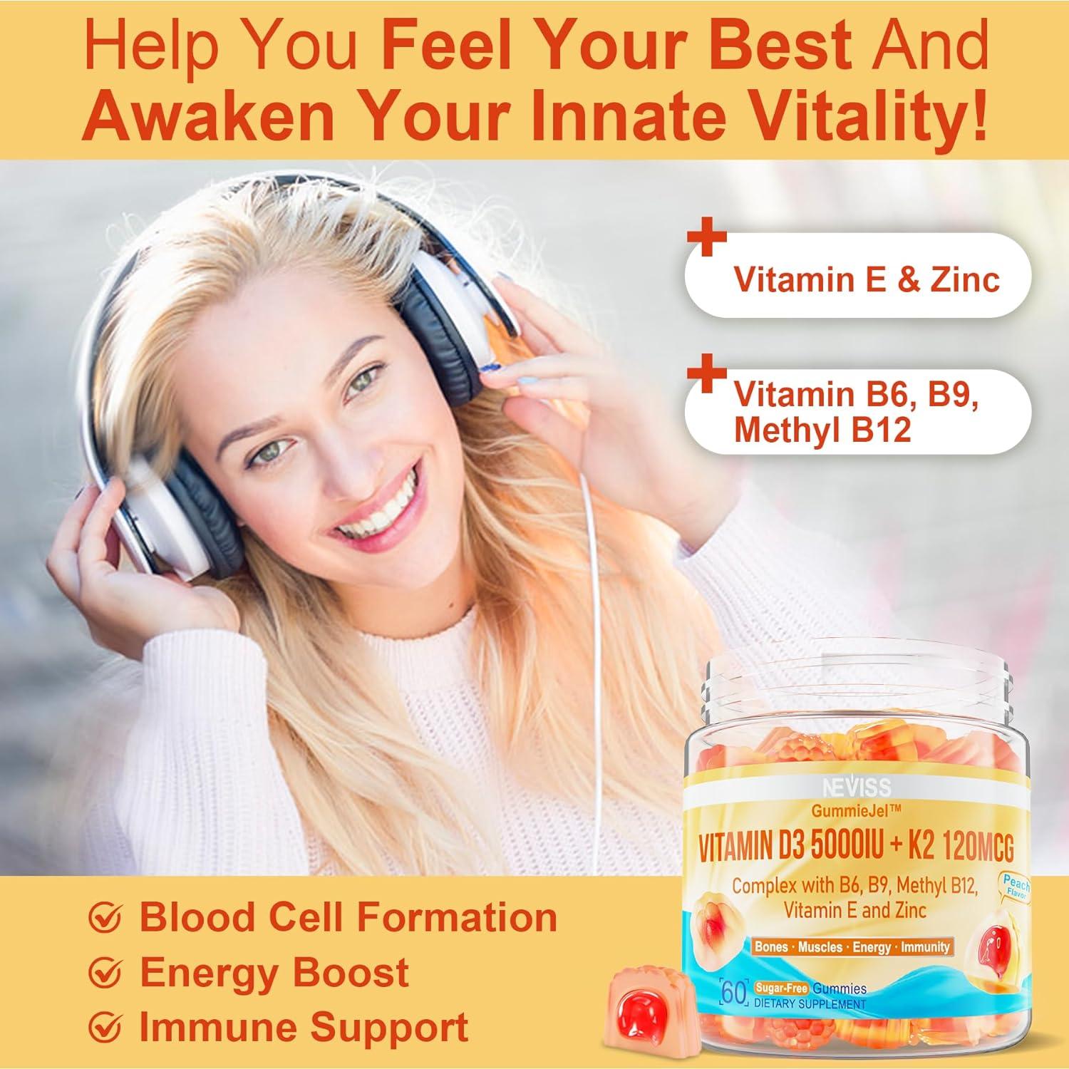 Gominolas de Vitamina D3 5000UI + K2 120mcg NEVISS 60 Unidades