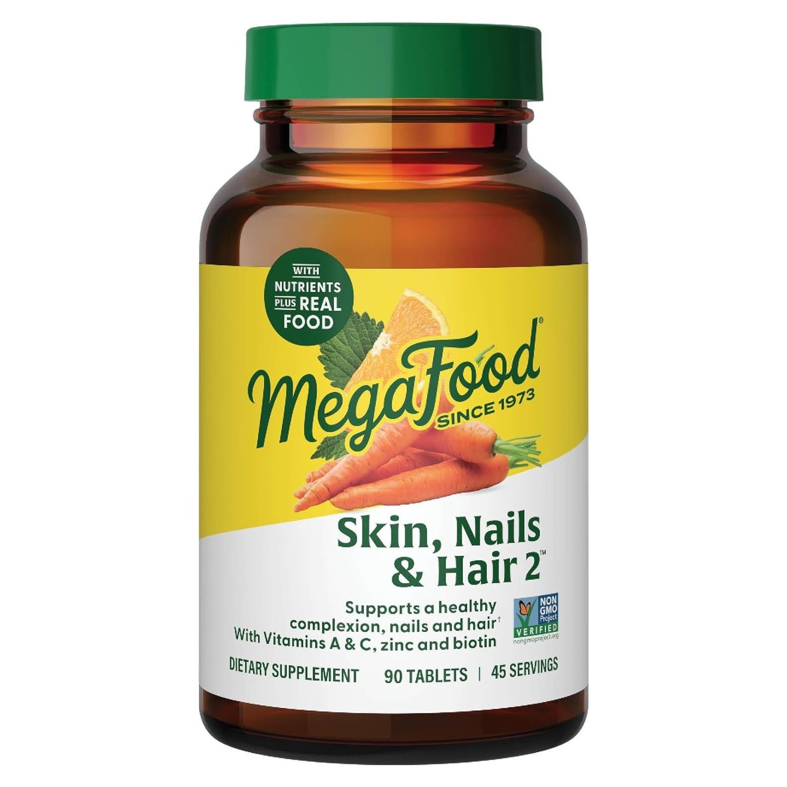 MegaFood Piel, Uñas y Cabello 90 Tabletas - Vegano - Biotina, Vitaminas