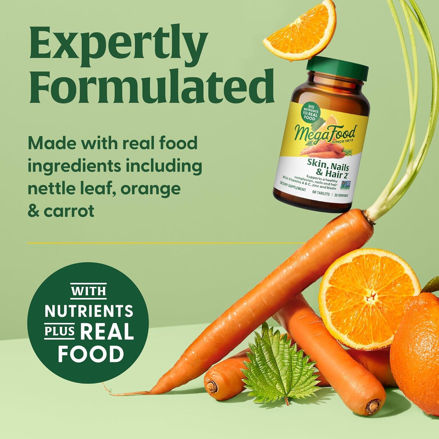 MegaFood Piel, Uñas y Cabello 90 Tabletas - Vegano - Biotina, Vitaminas