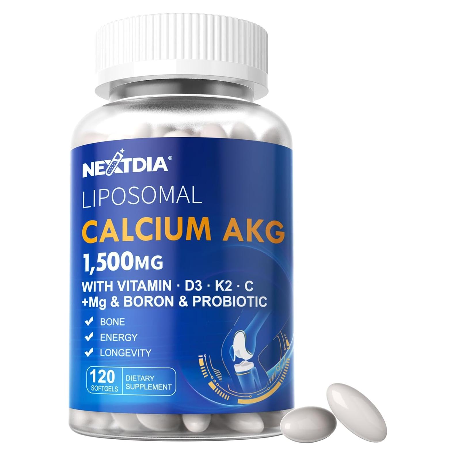 Suplemento de Calcio Liposomal AKG 1500mg con D3 y K2 - 120 Cápsulas