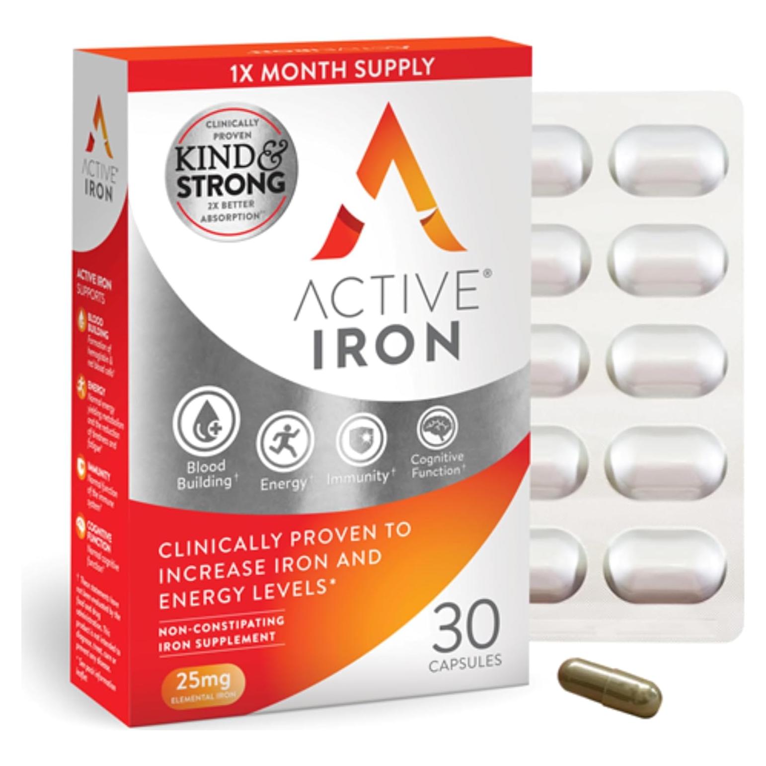 Suplemento de Hierro Activo 25mg - ACTIVEIRON - 30 Cápsulas