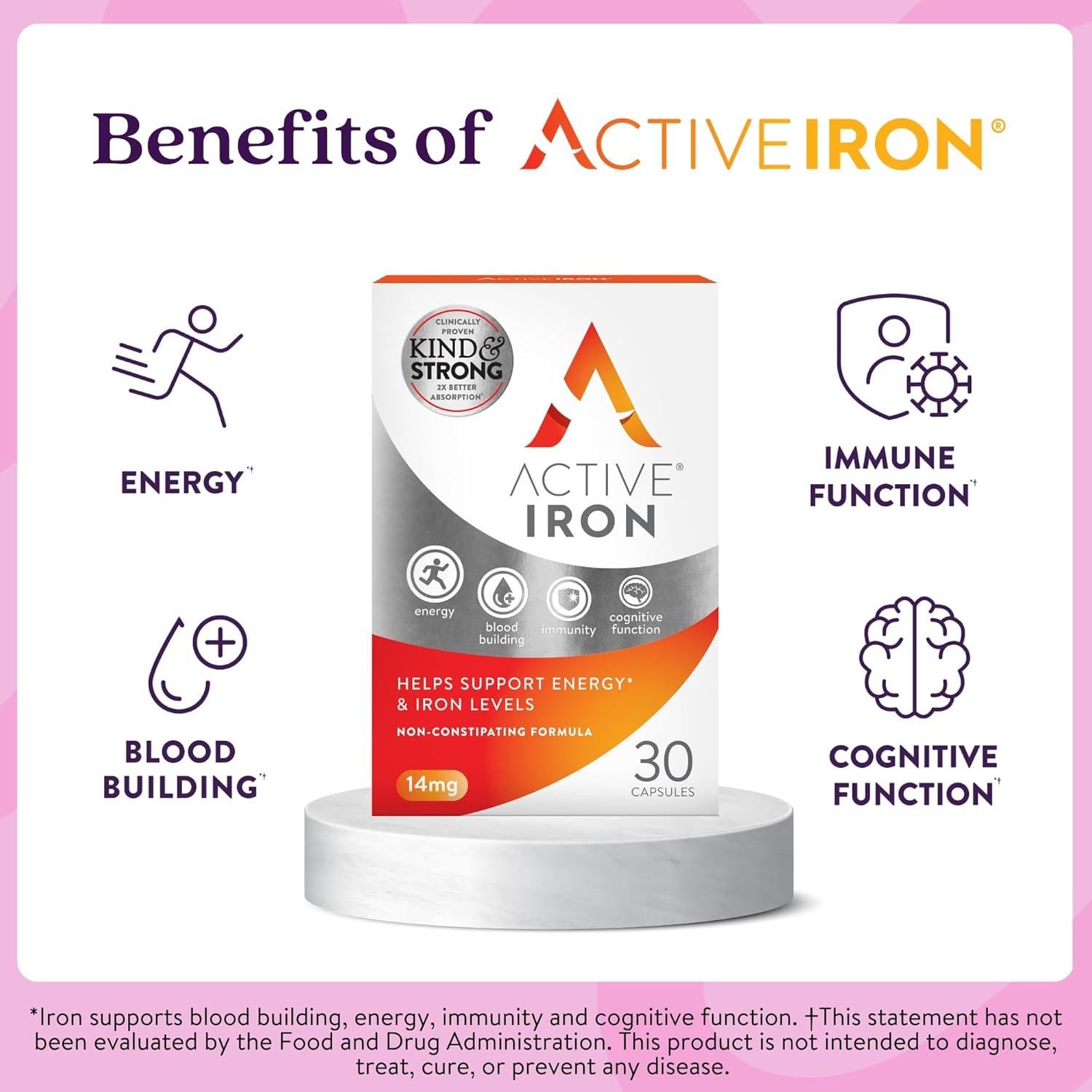 Suplemento de Hierro Activo 25mg - ACTIVEIRON - 30 Cápsulas