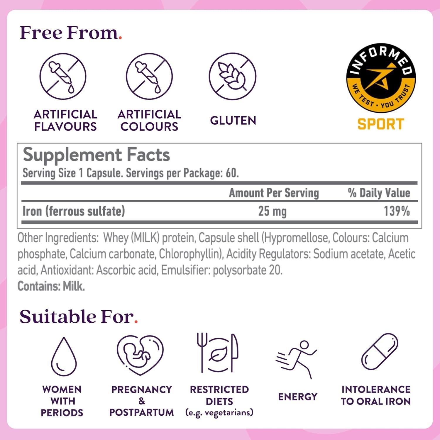 Suplemento de Hierro Activo 25mg - ACTIVEIRON - 30 Cápsulas