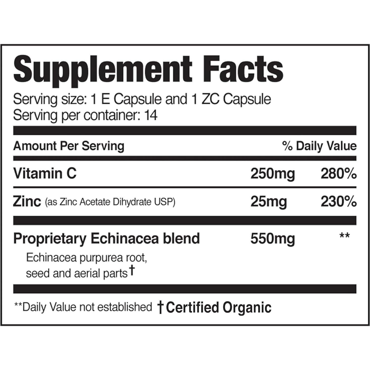 EZC Pak 5 Días Suplemento Inmunológico - Vitamina C, Zinc, Equinácea