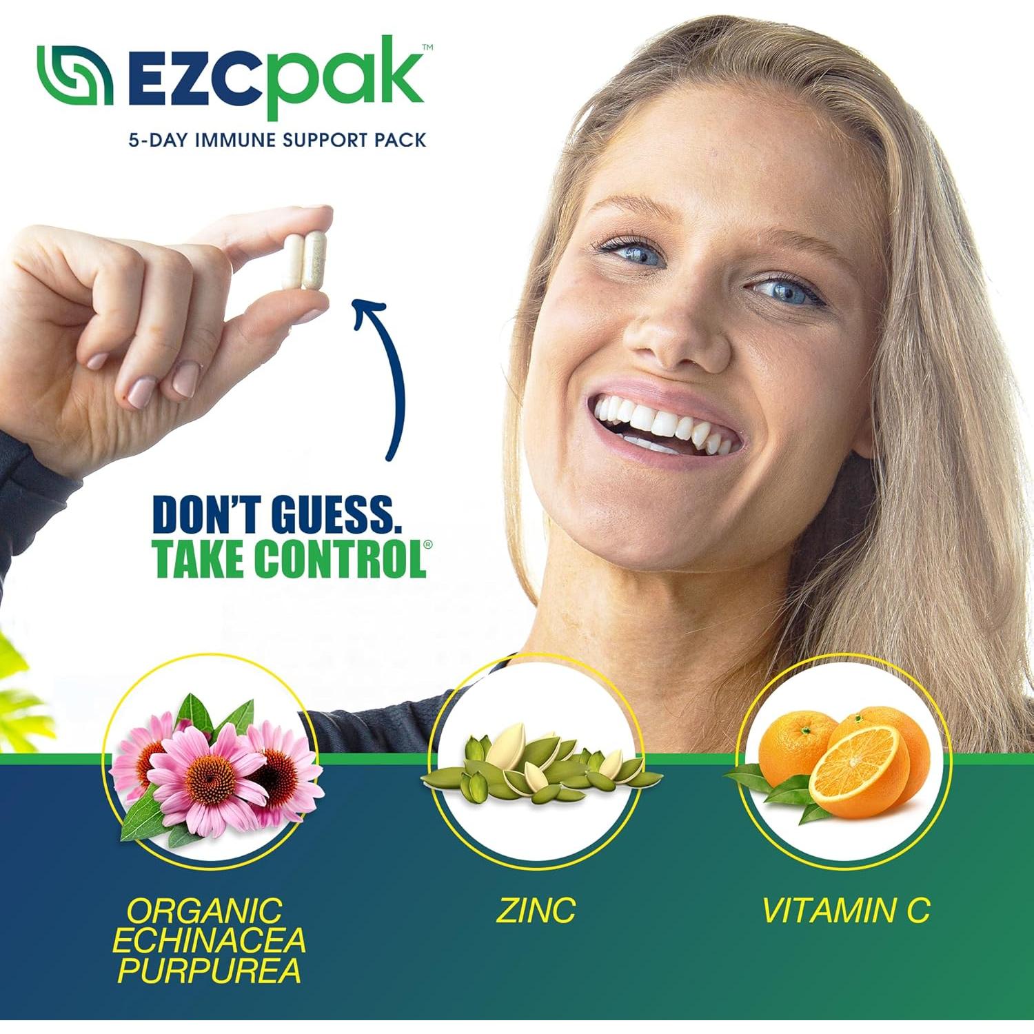 EZC Pak 5 Días Suplemento Inmunológico - Vitamina C, Zinc, Equinácea