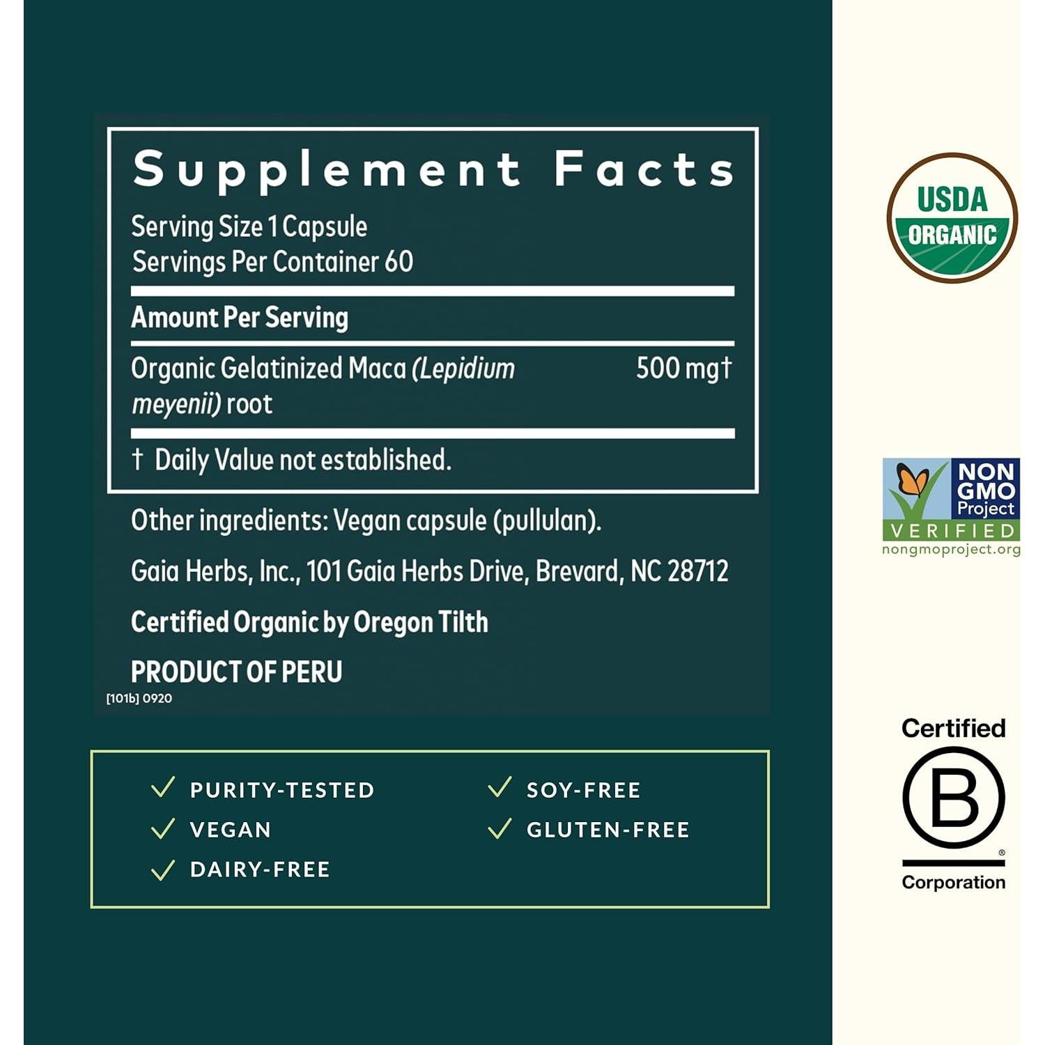 Suplemento de Energía Gaia Herbs Raíz de Maca 60 Cápsulas Veganas