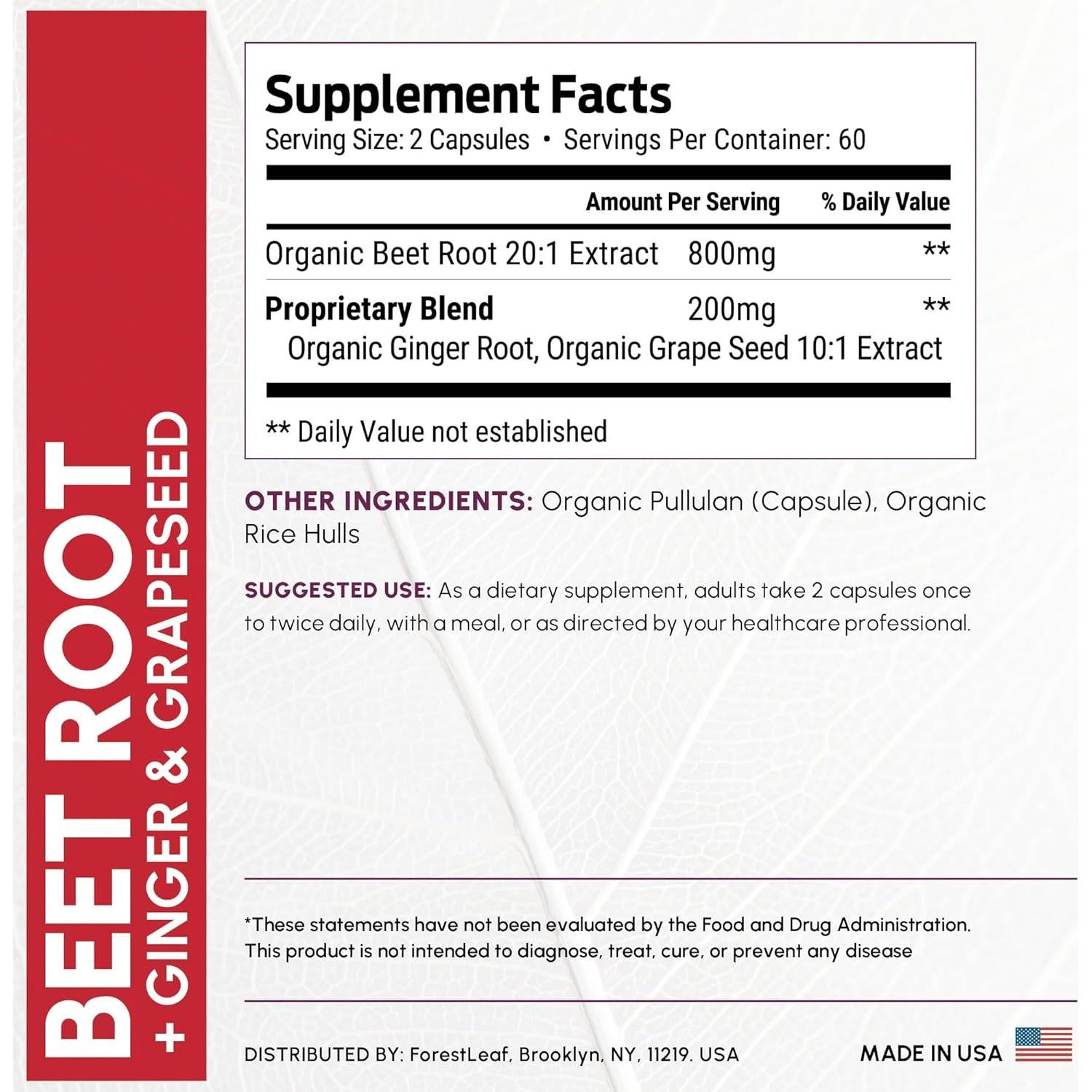 Cápsulas de Remolacha Orgánica ForestLeaf 16000mg 120 Unidades