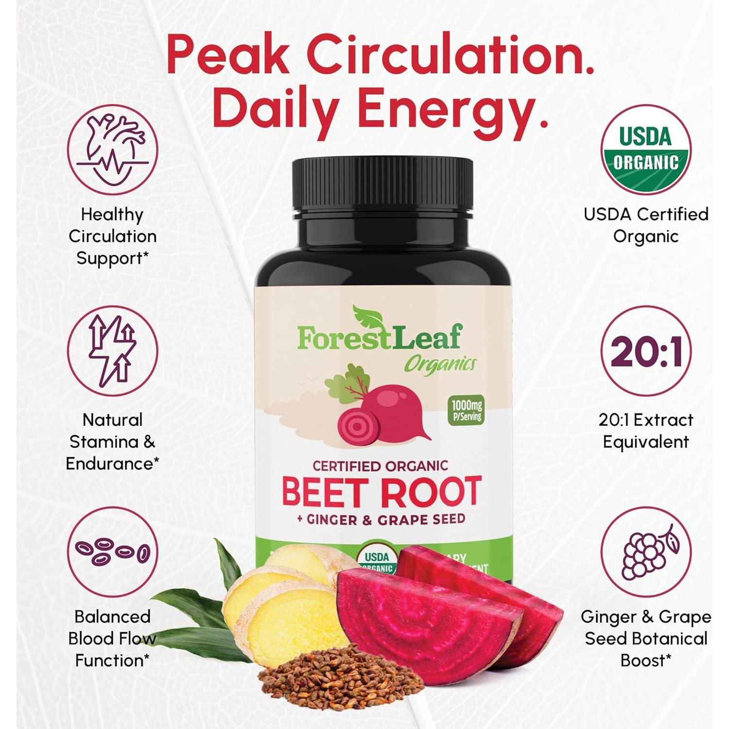 Cápsulas de Remolacha Orgánica ForestLeaf 16000mg 120 Unidades