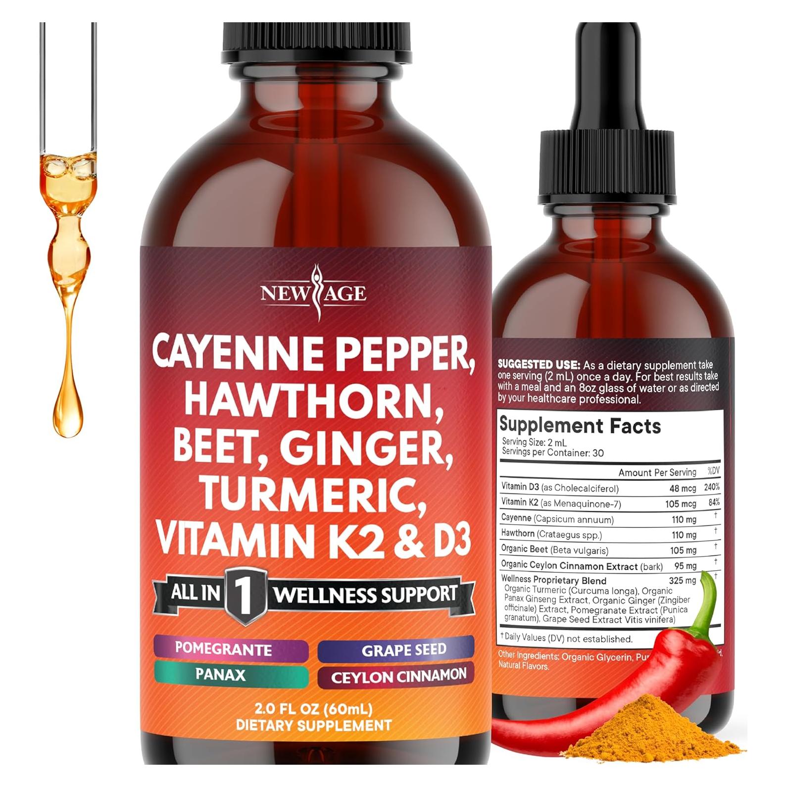Suplemento Líquido New Age de Pimienta Cayena y Vitamina D3 K2 - 59ml