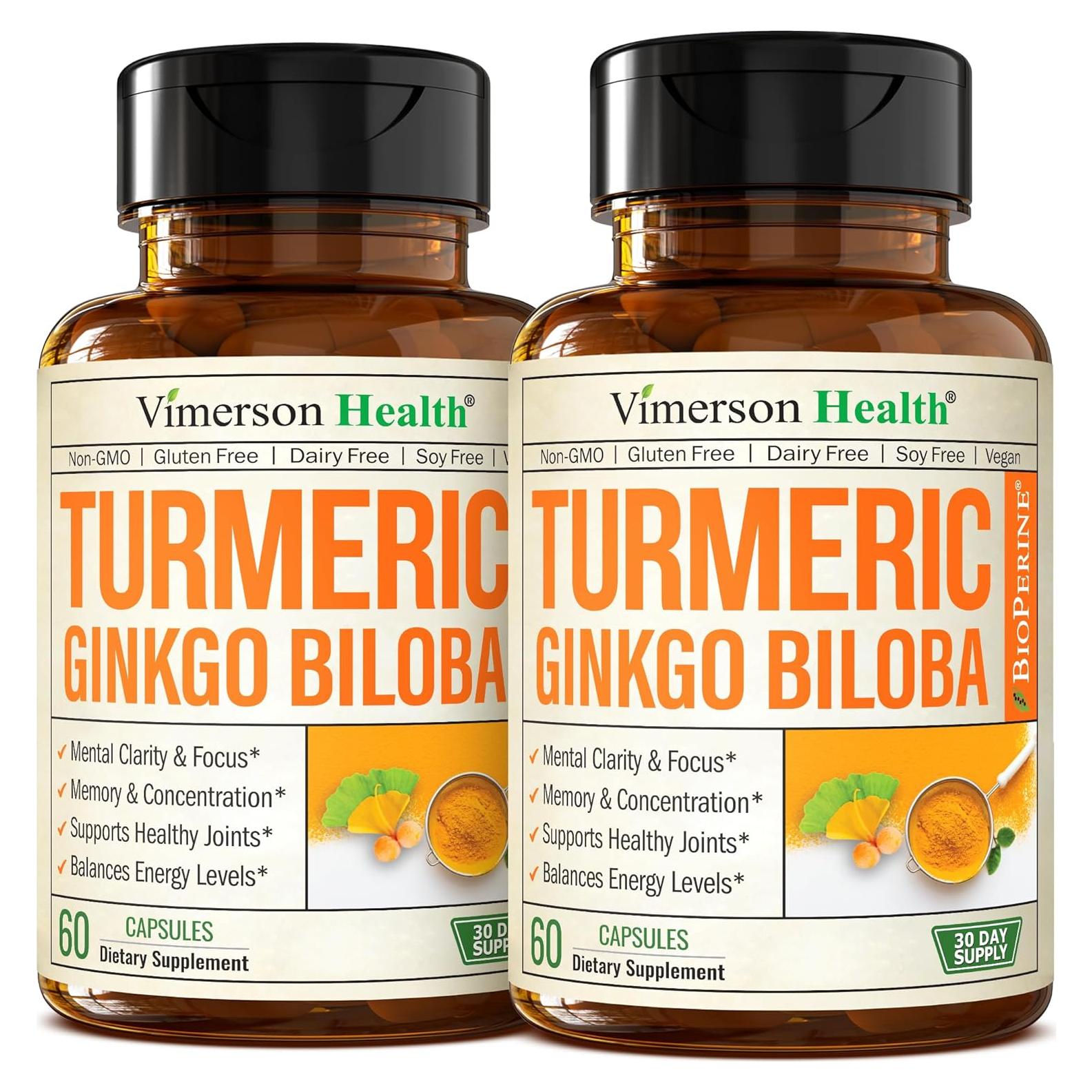 Suplemento Ginkgo Biloba y Cúrcuma Orgánica Vimerson 60 Cápsulas