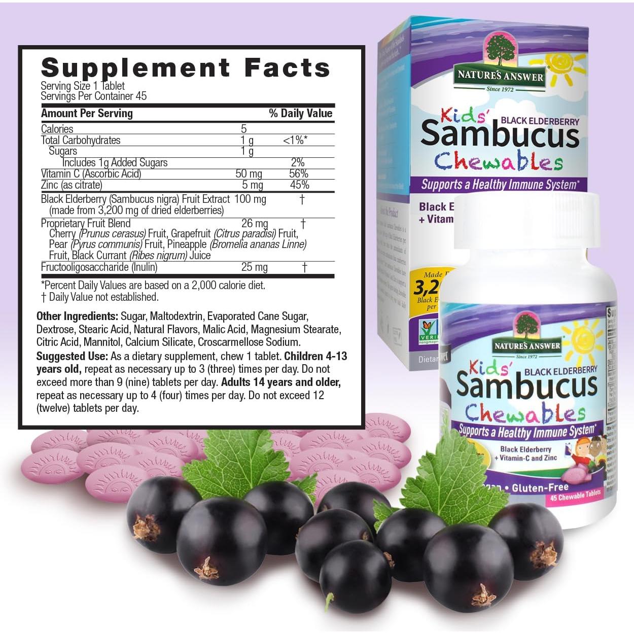 Masticables Sambucus Niños Respuesta de la Naturaleza 3200 mg