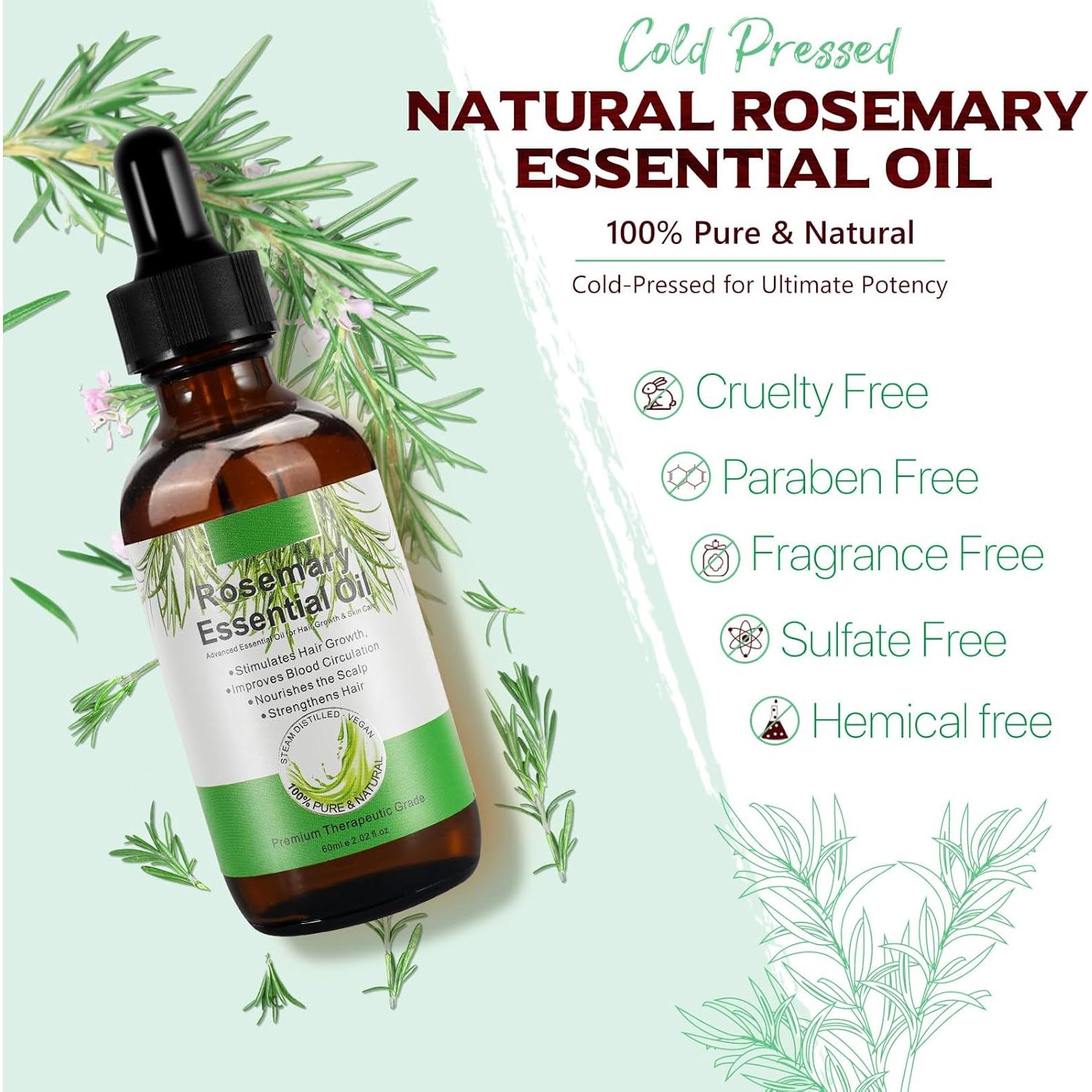 Aceite de Romero 100% Natural 59 ml para Crecimiento Cabello