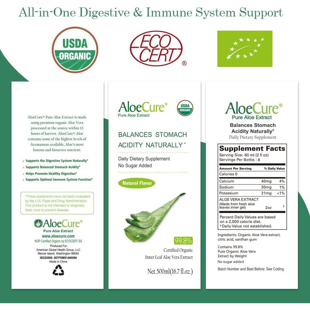 Jugo de Aloe Vera Orgánico AloeCure 500ml - Suplemento Digestivo