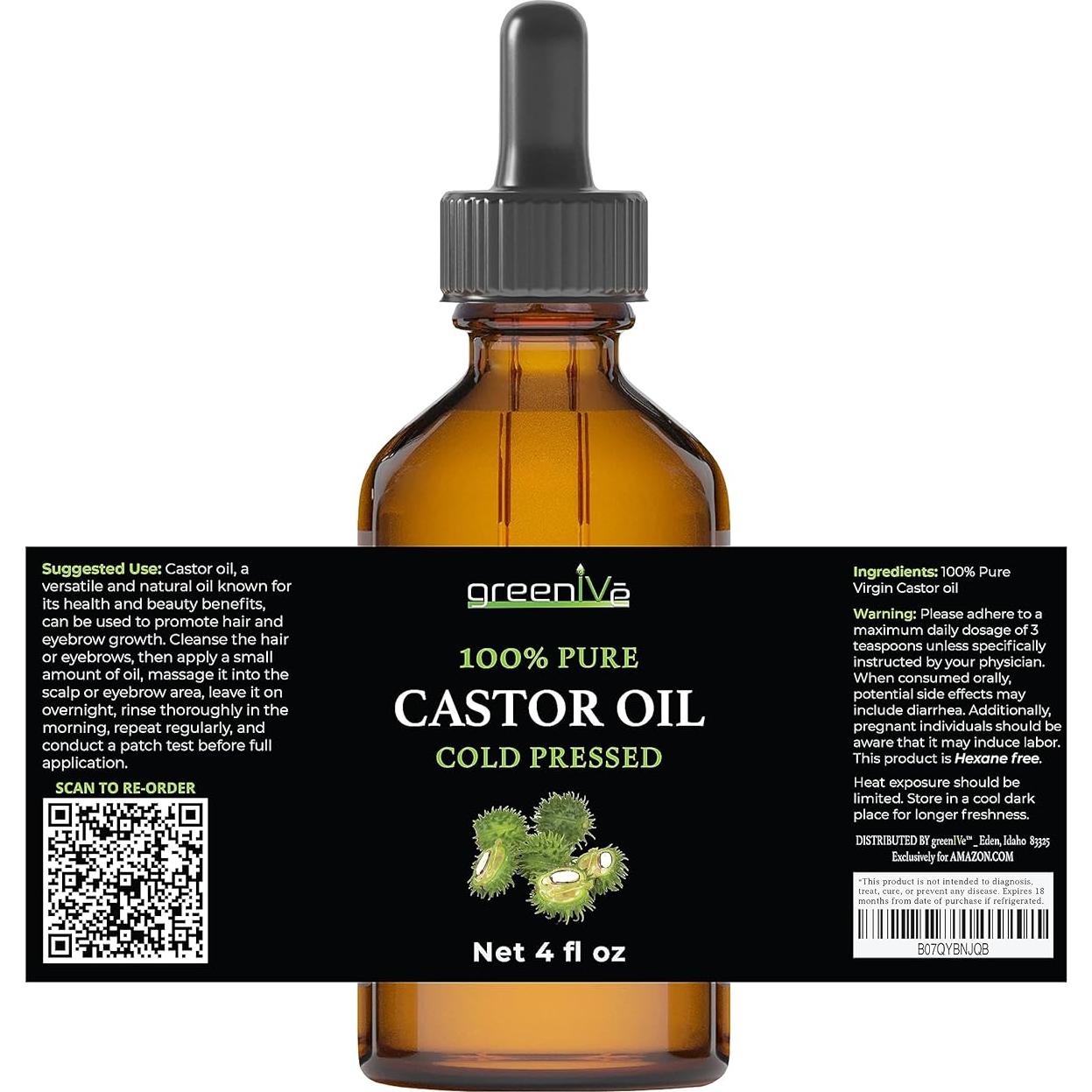 Aceite de Ricino GreenIVe 100% Puro 118.3 ml Prensado en Frío