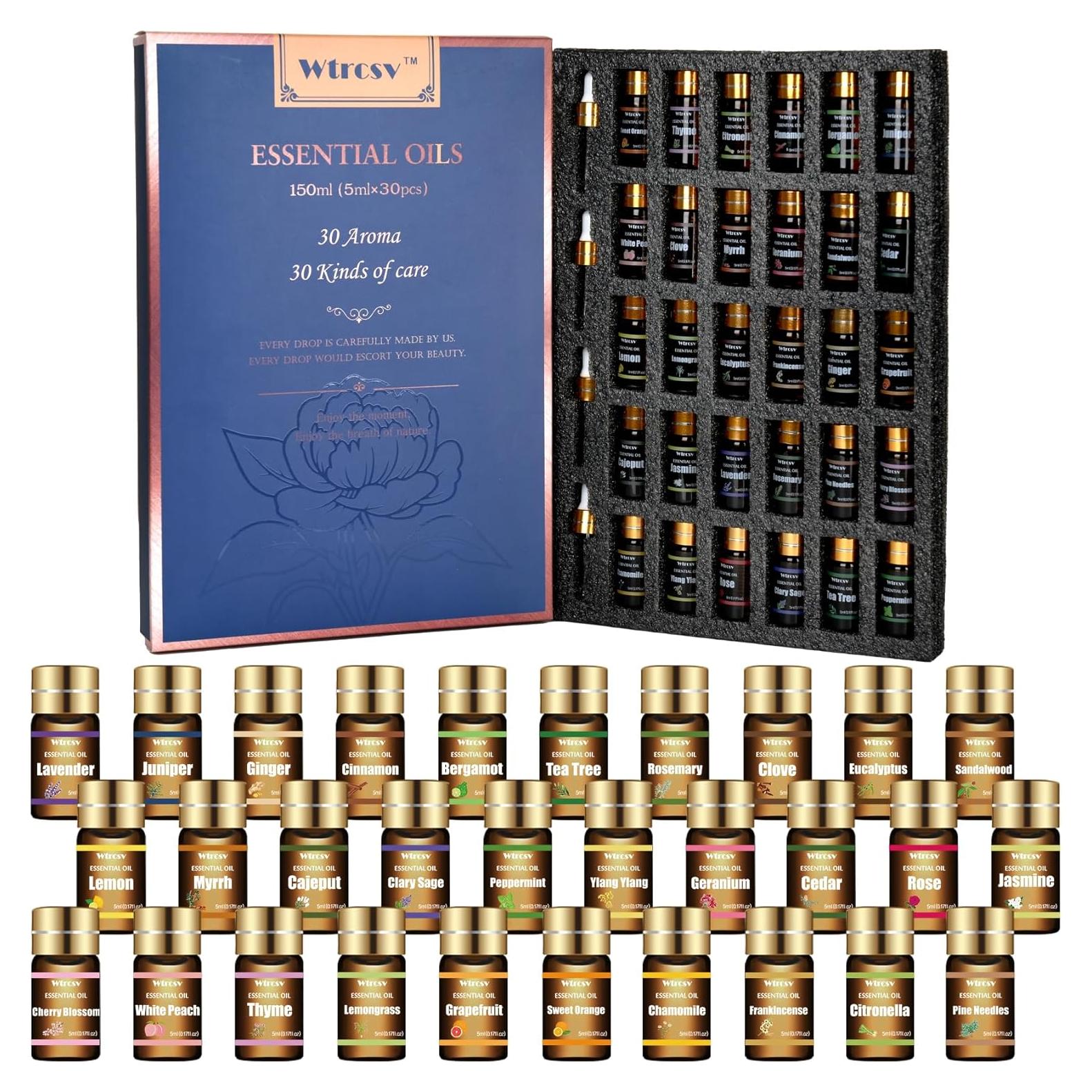 Juego de 30 Aceites Esenciales Wtrcsv 5 ml para Aromaterapia