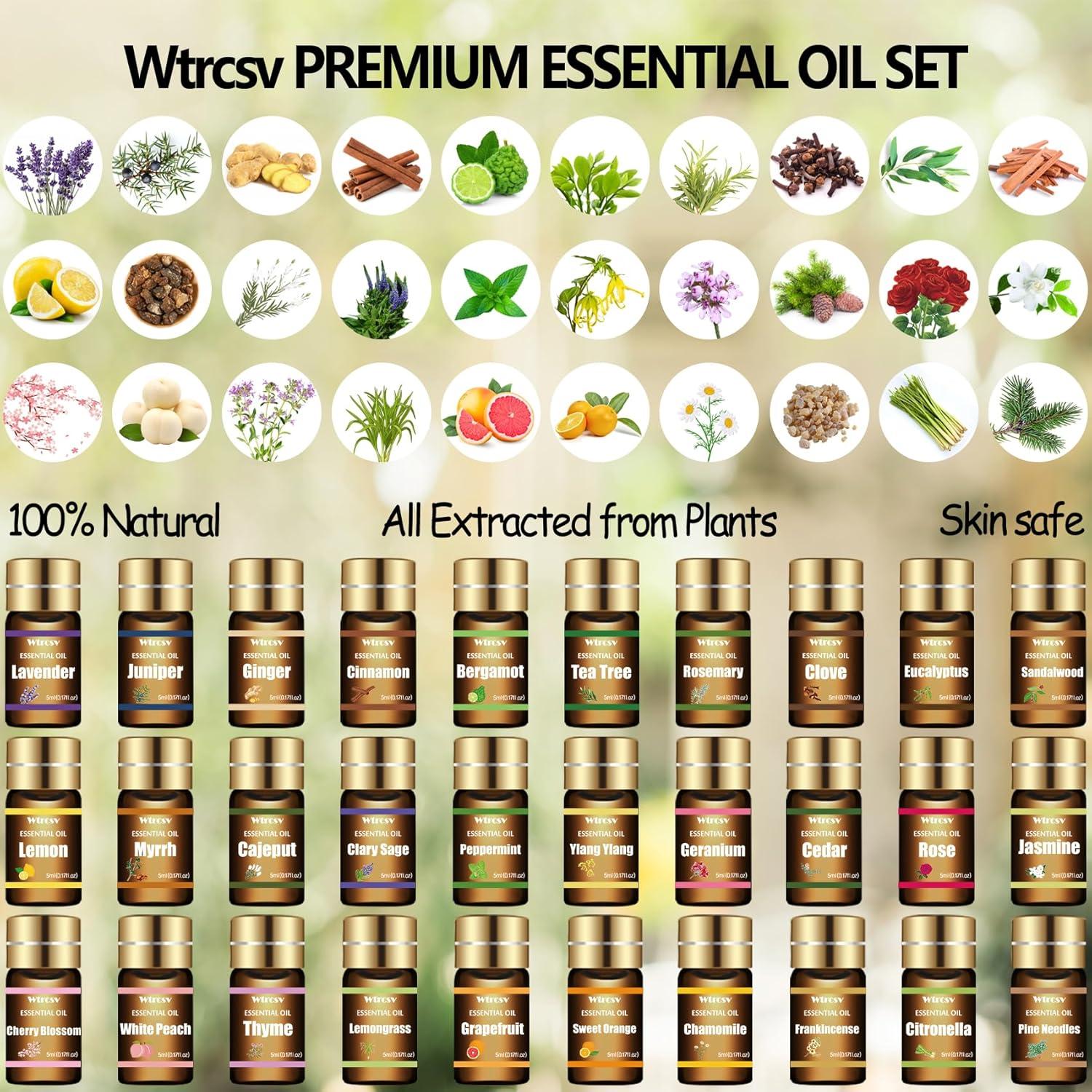 Juego de 30 Aceites Esenciales Wtrcsv 5 ml para Aromaterapia