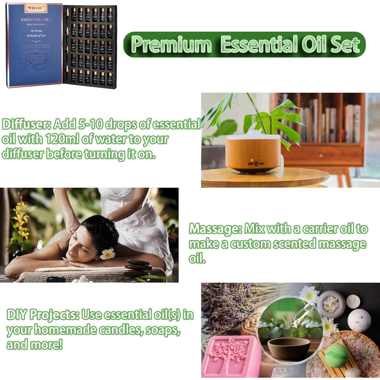 Juego de 30 Aceites Esenciales Wtrcsv 5 ml para Aromaterapia