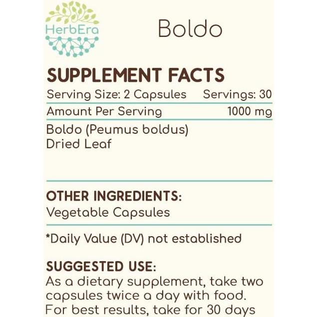 Cápsulas de Boldo HerbEra 60 unidades 500 mg 100% Natural