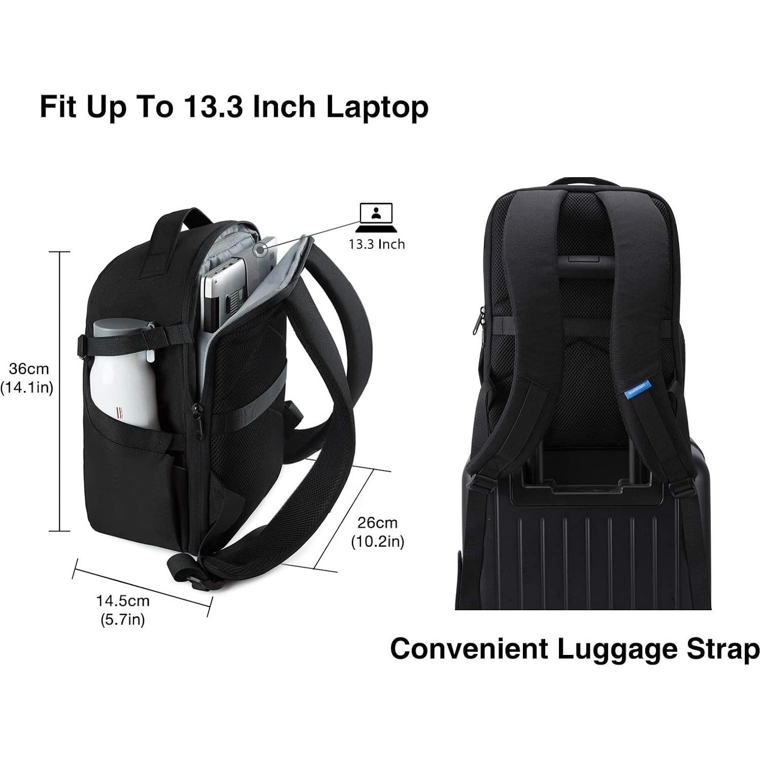 Mochila para Cámara y Laptop BAGSMART 22L Negra 14.5x25.9x37cm