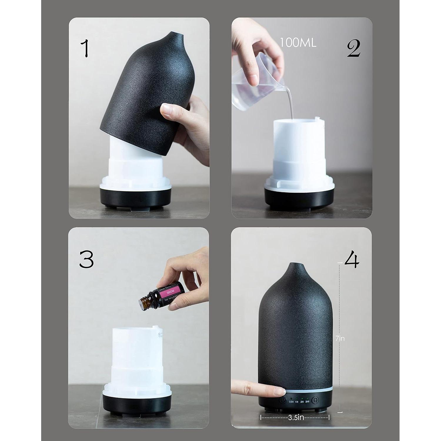 Difusor de Aceite Esencial ENILYM Cerámica Negro 100ml