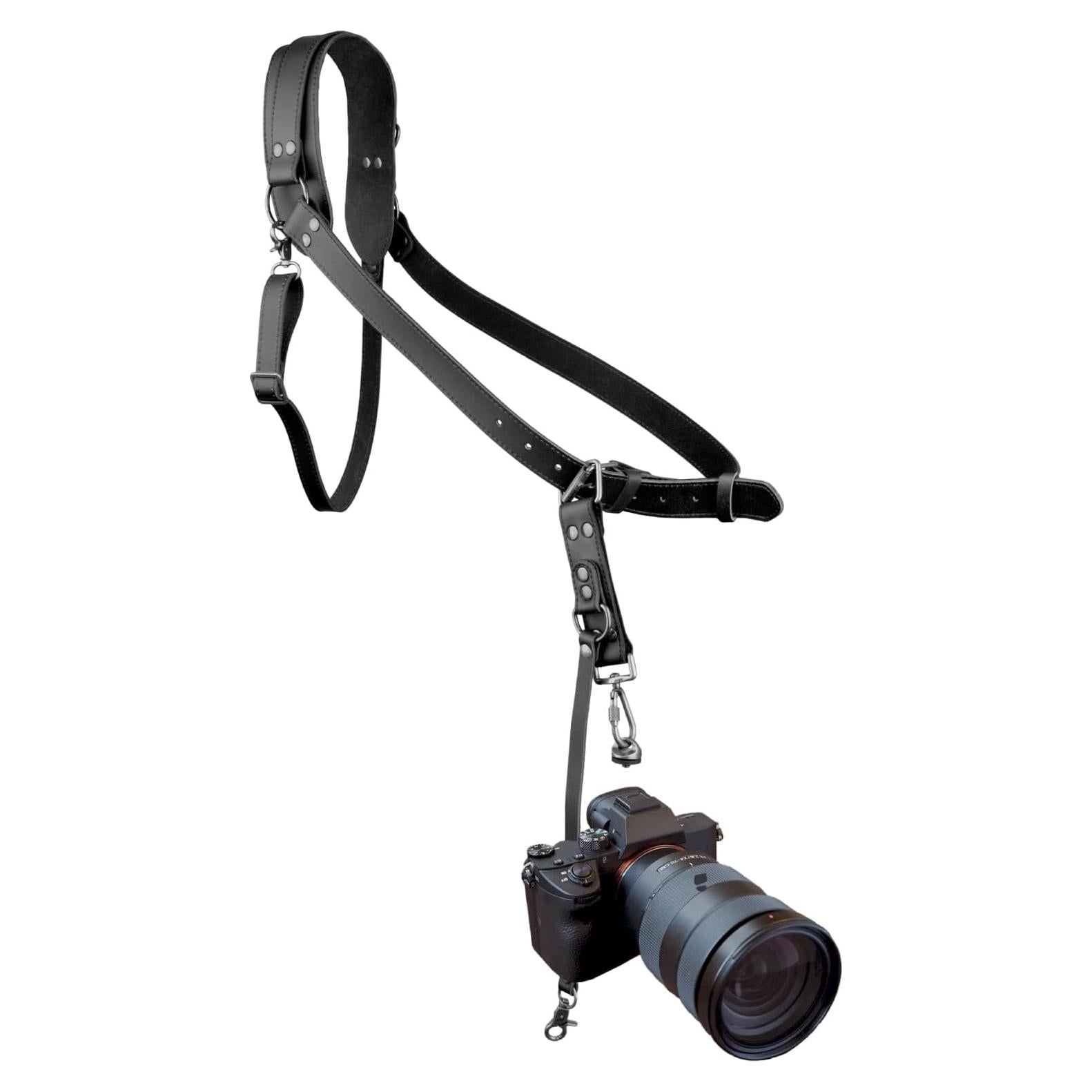 Arnés de cámara de cuero 4J LEDR ajustable para DSLR