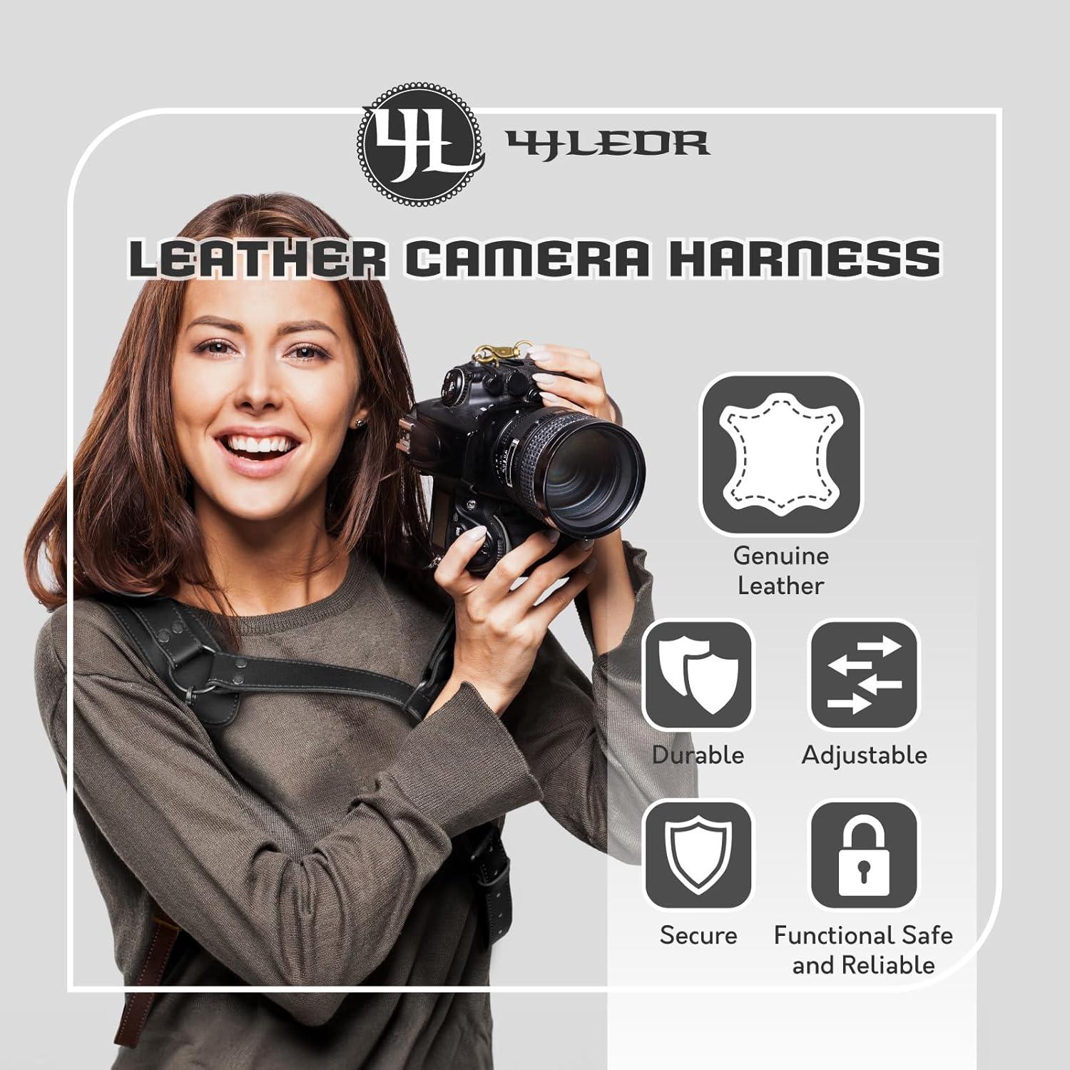 Arnés de cámara de cuero 4J LEDR ajustable para DSLR