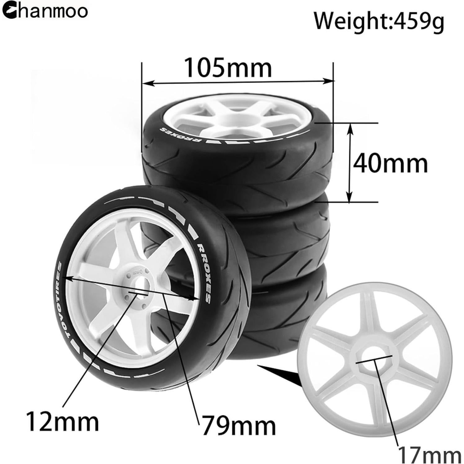 Neumáticos de Rally 1/8 Chanmoo 17mm Hex 4 Piezas Negro