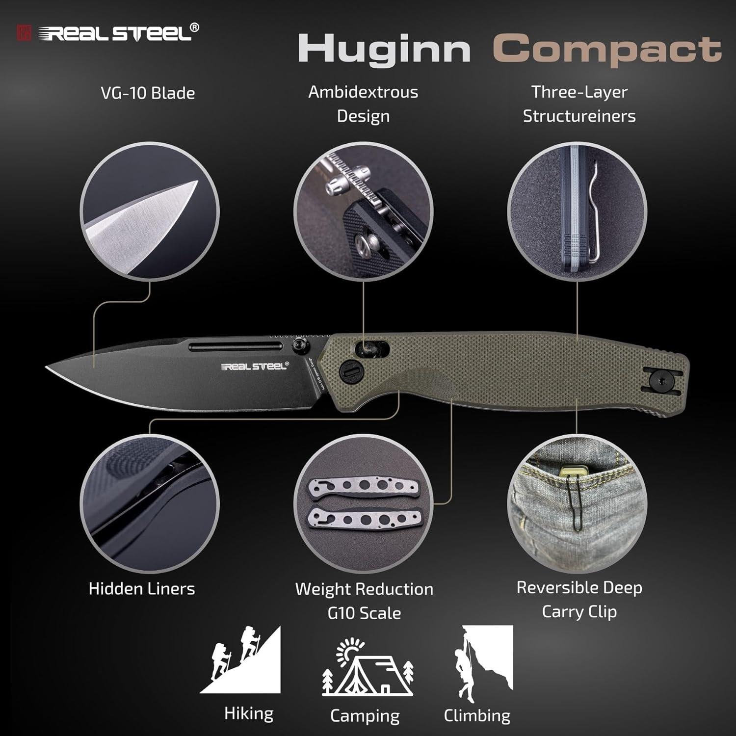 Cuchillo Plegable REALSTEEL Huginn Compact VG-10 80mm Negro/Verde