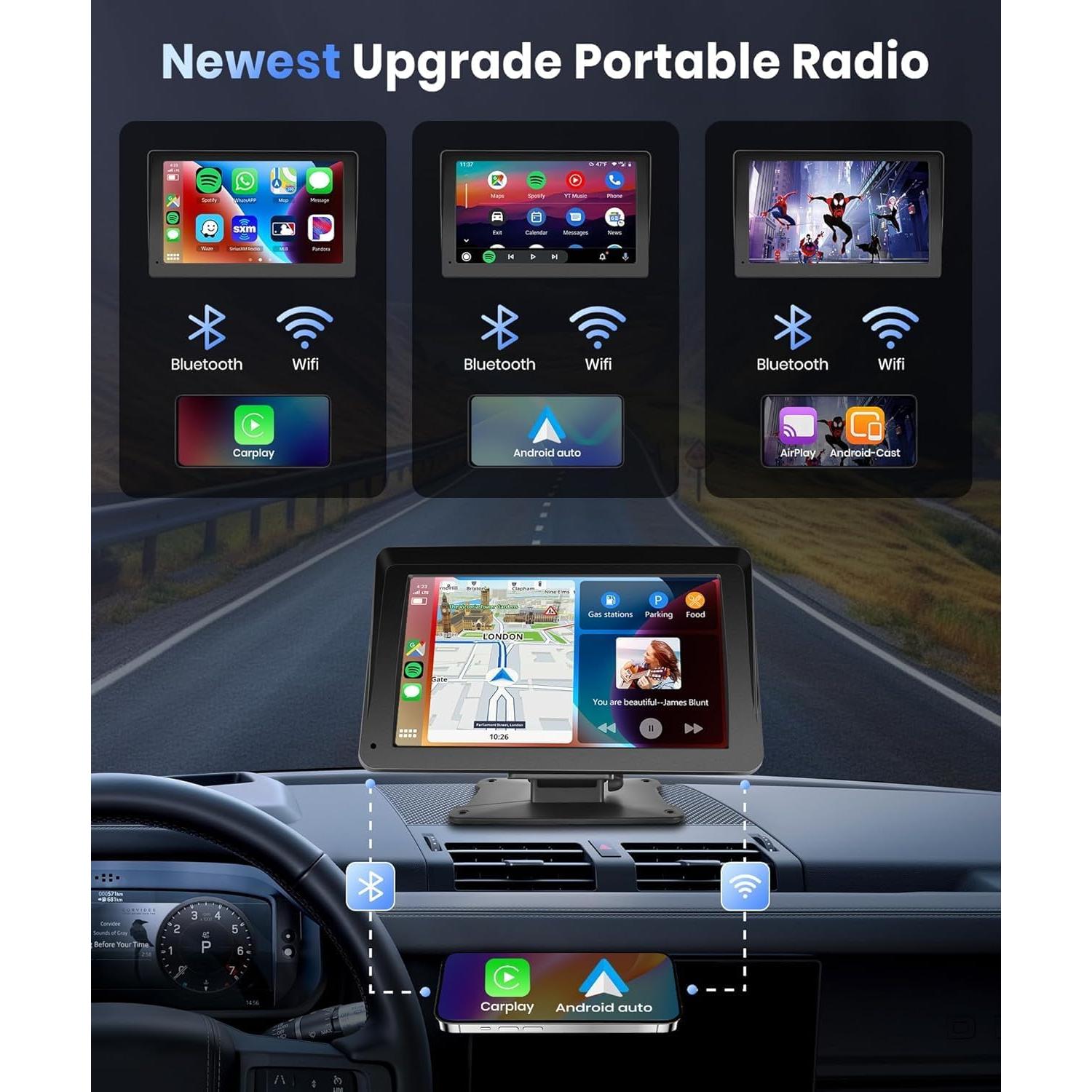 Estéreo de Coche Podofo 7" Bluetooth Carplay Android Auto