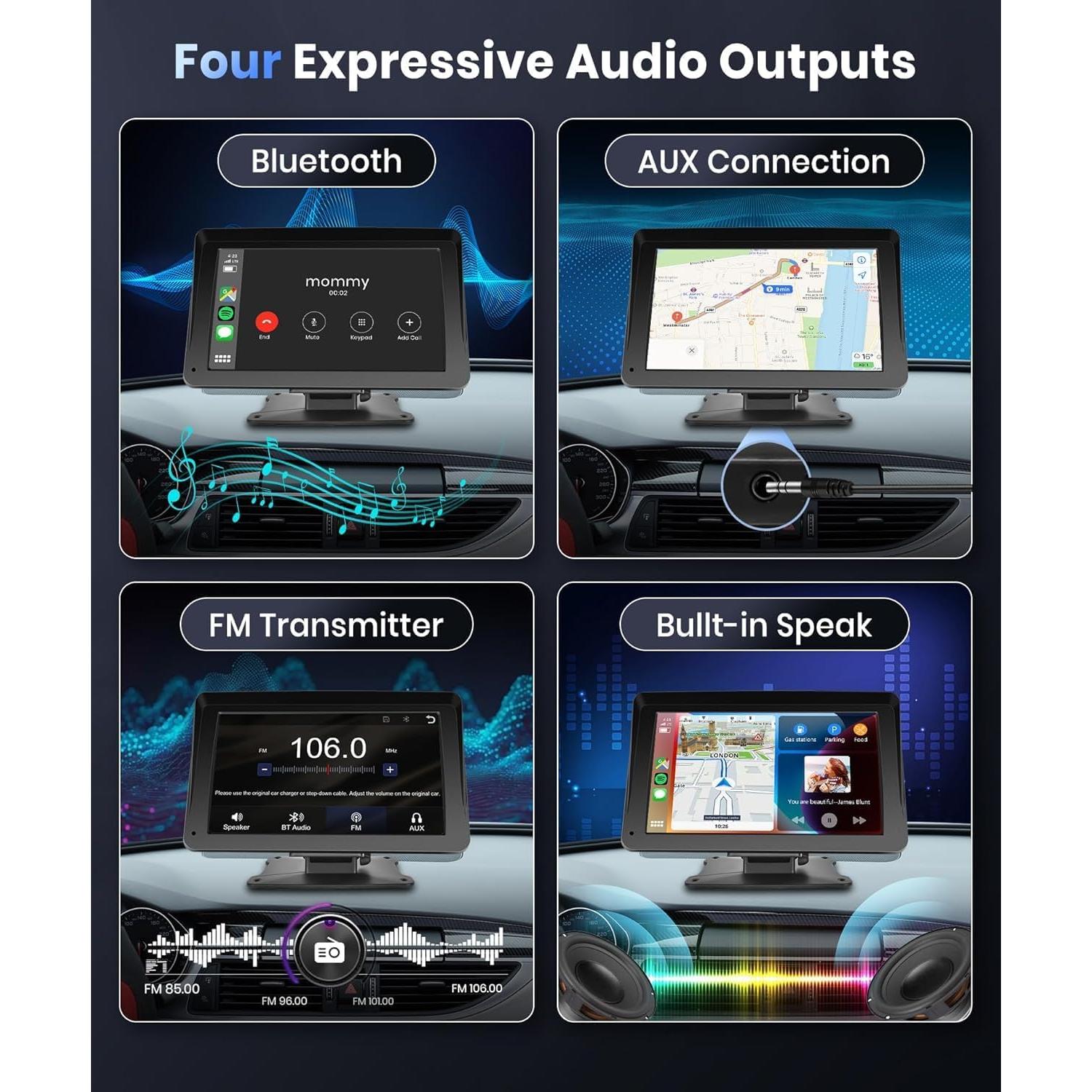 Estéreo de Coche Podofo 7" Bluetooth Carplay Android Auto