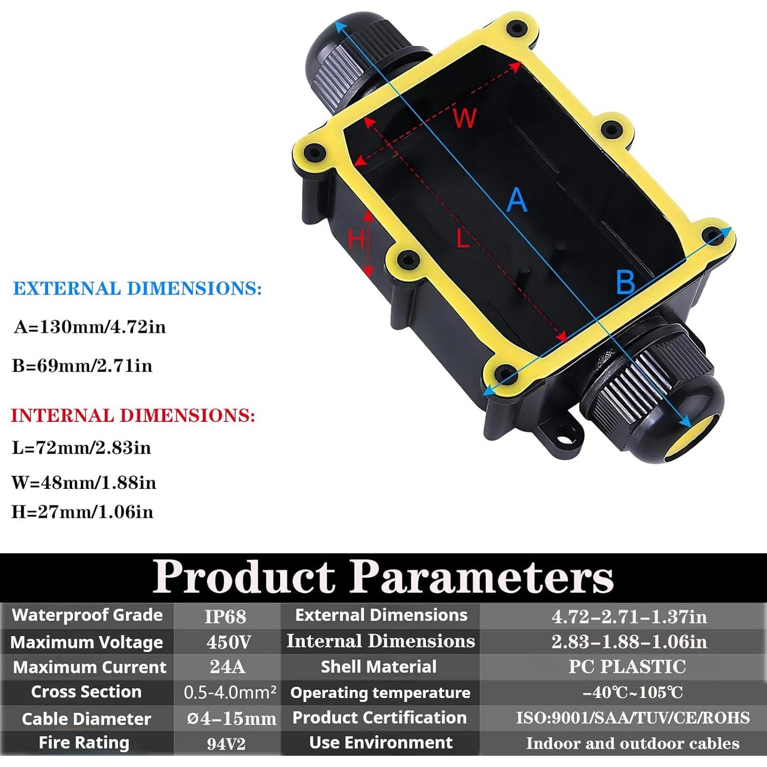 Caja de Conexiones Impermeable IP68 SZFUDIGO 2 Vías 4-15mm
